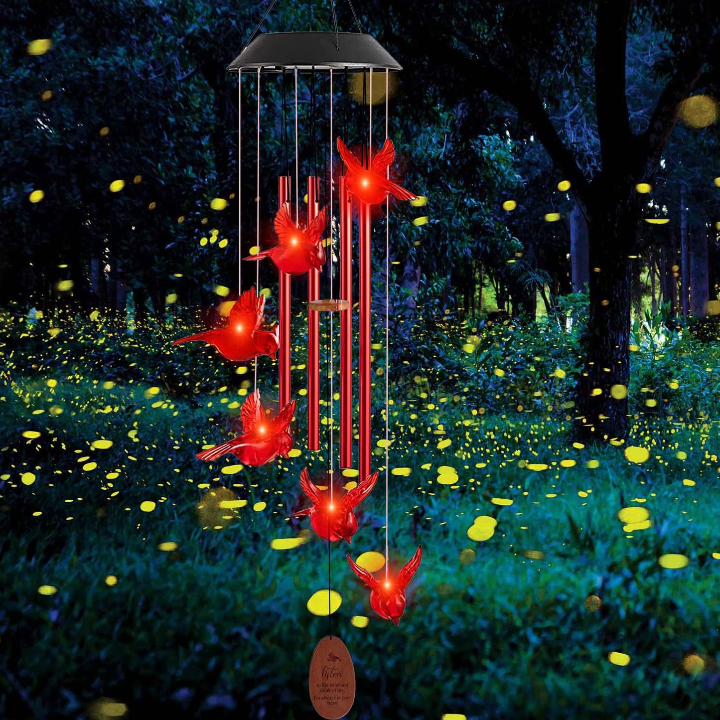Solar Cardinal Wind Chimes Outdoor Solar Lights Cardinal Red Bird Windchimes Waterproof Hanging Decorations for Garden Patio,Gifts for Women Birthday Thanksgiving Party