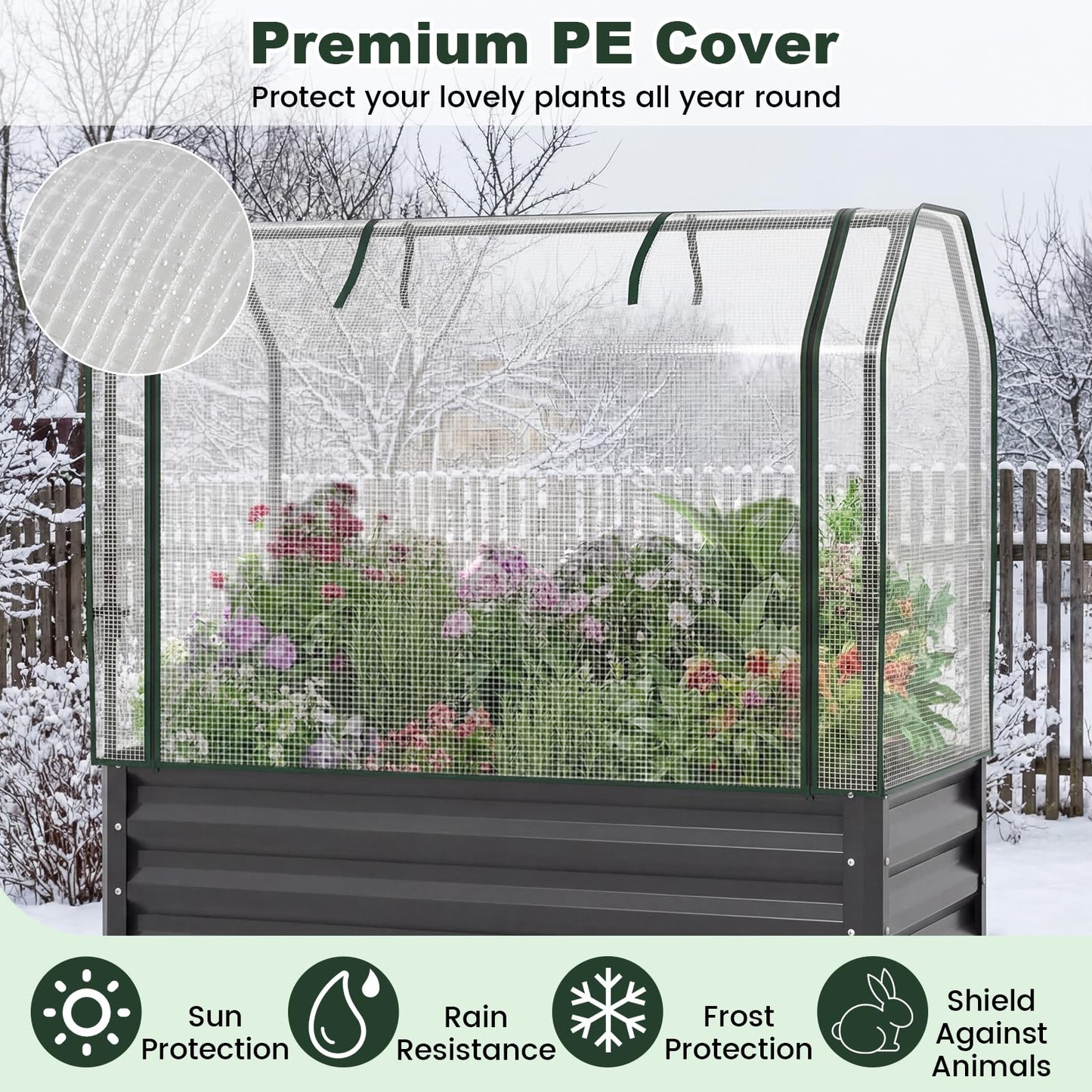 Giantex Raised Garden Bed with Legs & Greenhouse Cover, 44x22x60 Elevated Metal Planter Box with Roll-up Door, Outdoor Mini Greenhouse for Vegetable Flower Herb Patio Balcony (Black,2)