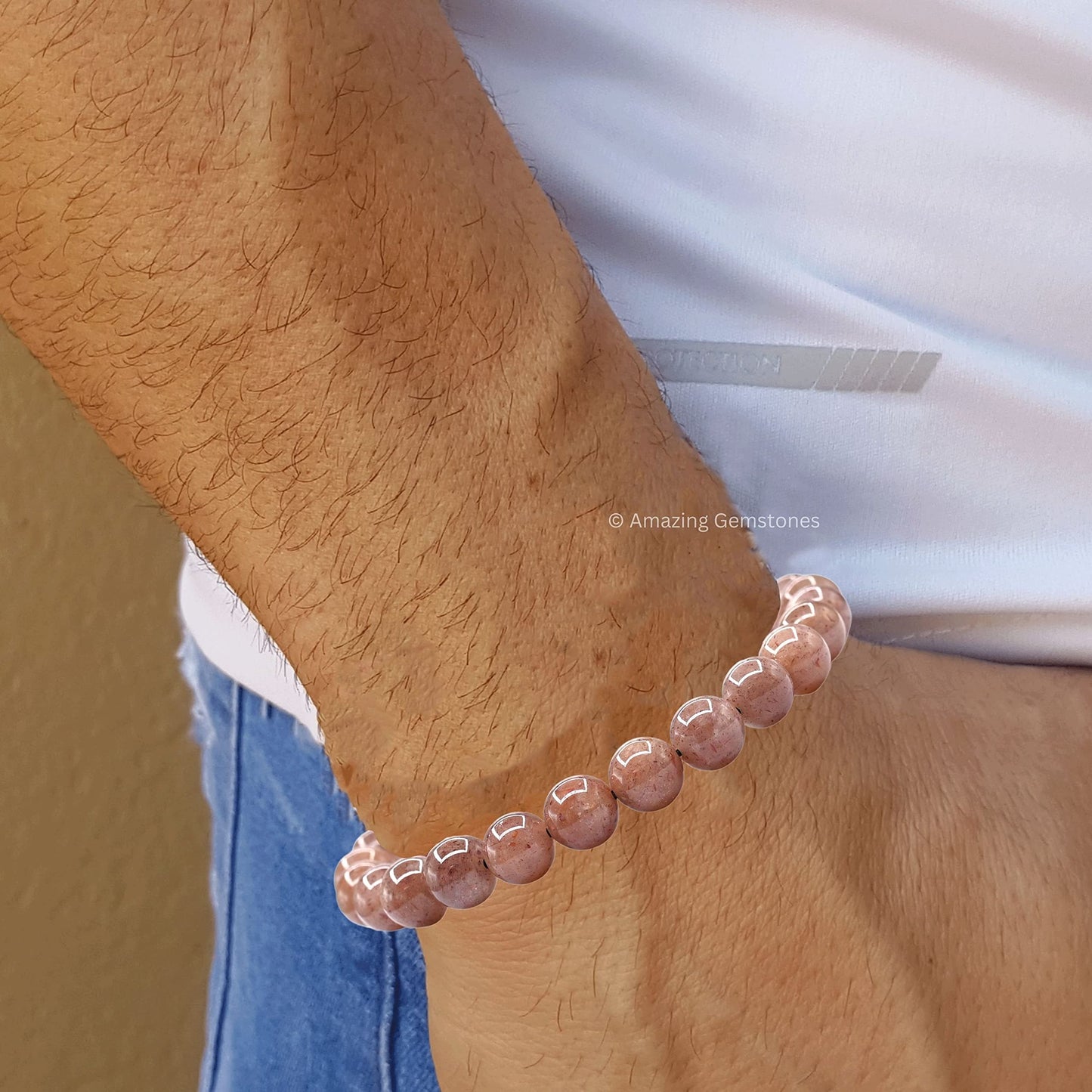 Amazing Gemstone Sunstone Bracelet for Women Men's Gifts - Protection Healing Crystal Bracelet - 8mm Gemstone Beaded Adjustable Bracelet