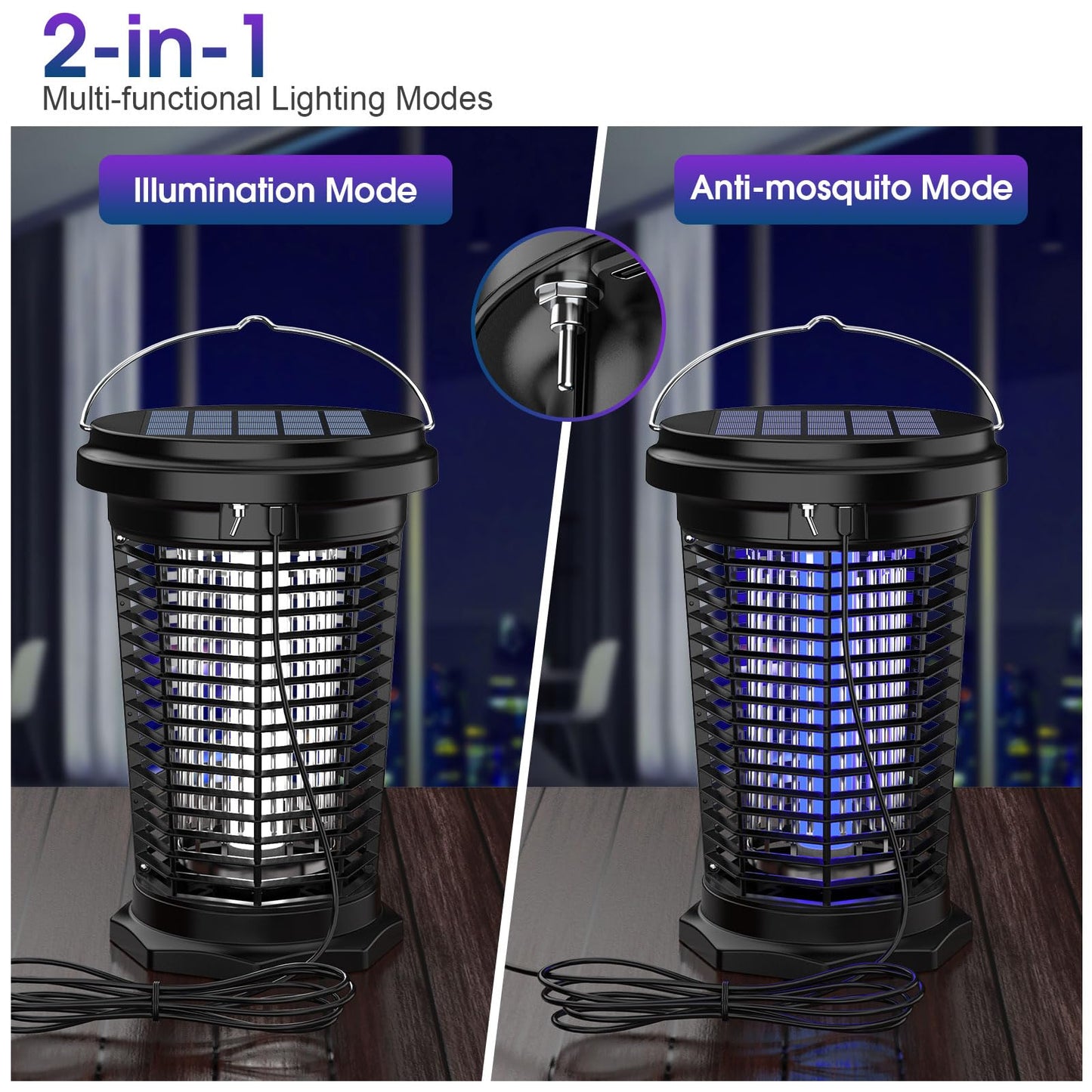 PALONE Bug Zapper for Outdoor & Indoor, USB Rechargeable Solar Bug Zapper with 5.5W Solar Power, Electric Fly Traps, Insect Zapper for Patio, Backyard, Garden, Camping