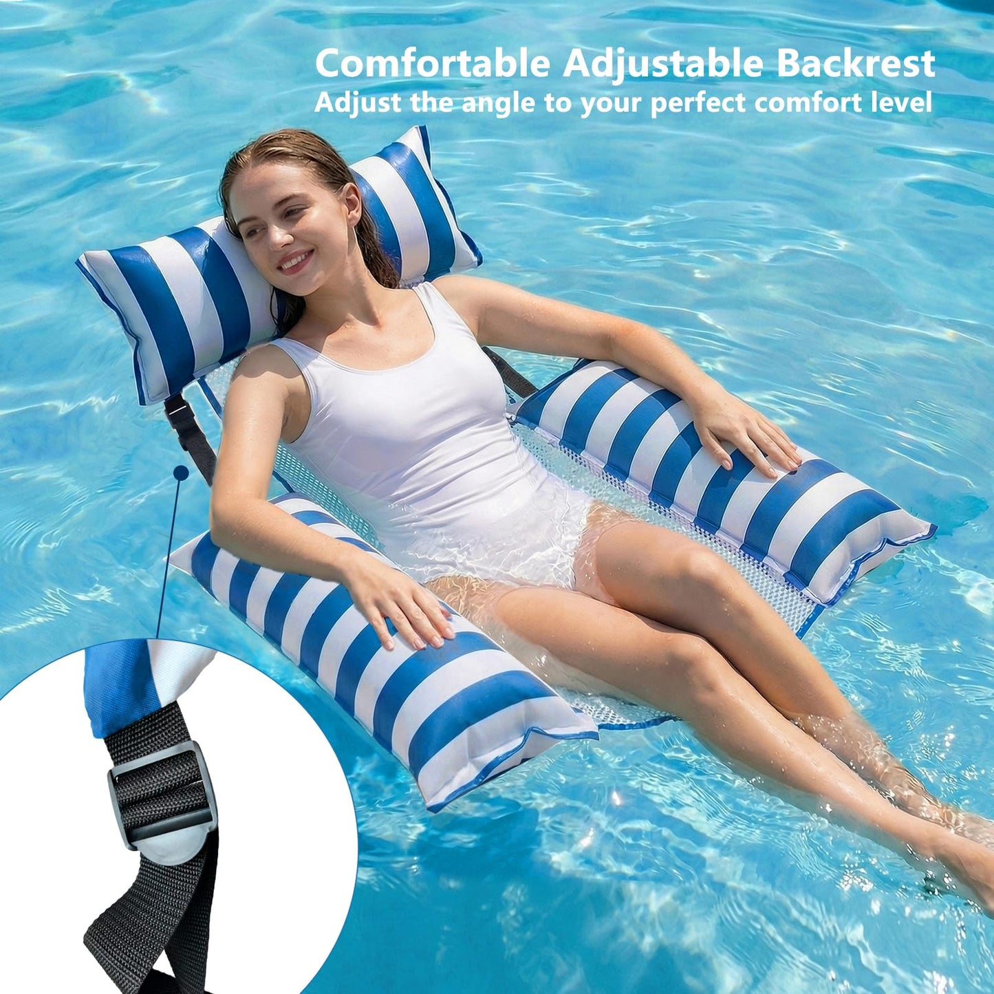 Jasonwell Inflatable Pool Floats Adult - 2 Pack Fabric Pool Floaties Chair Lake Beach Floating Lounger Chair Swimming Pool Noodles Water Hammock Float Mesh Party Toys for Adults Heavy Duty(Blue&Green)
