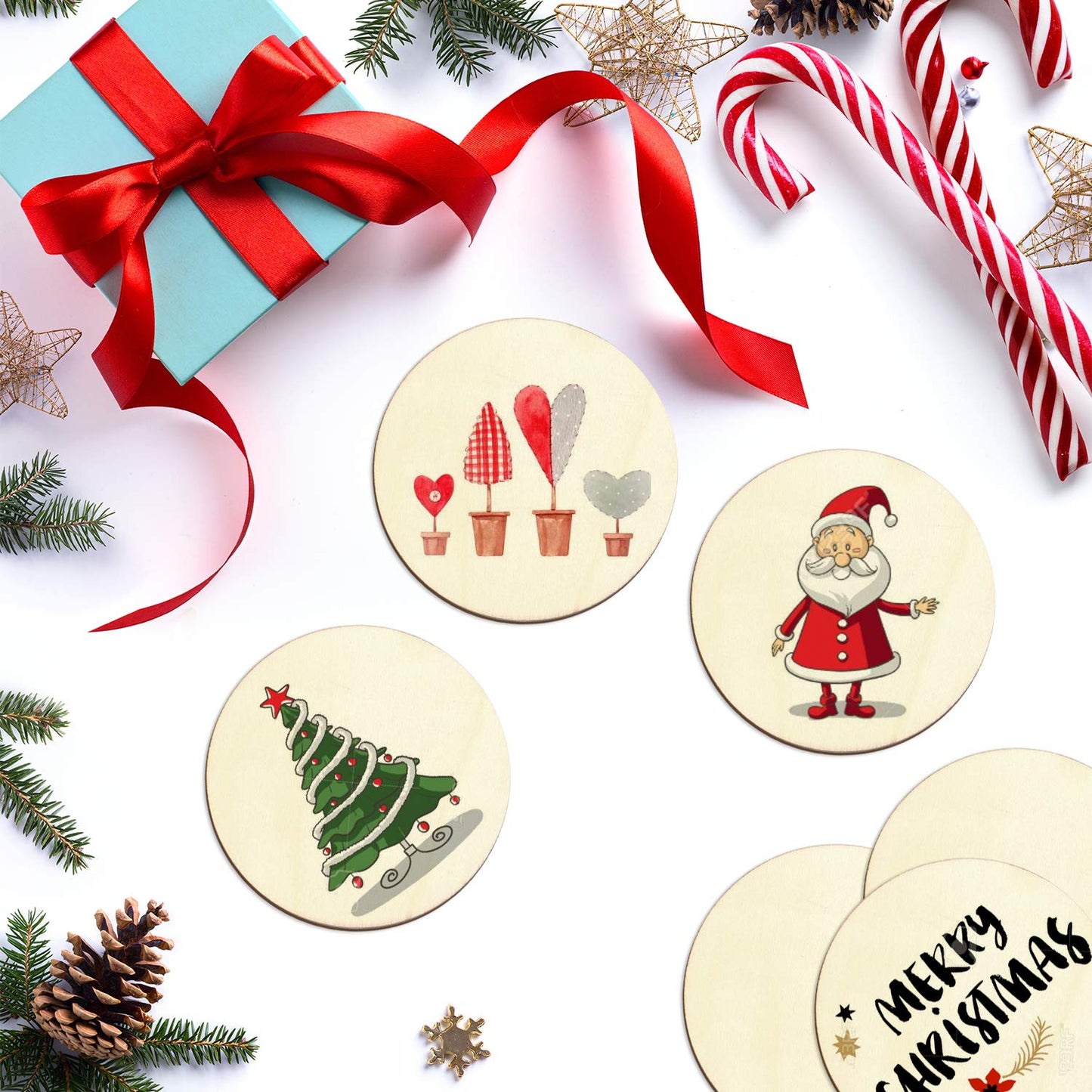 Coopay 60 Pieces 4 Inch Wooden Circles, Unfinished Round Wood Slices Natural Wooden Cutouts for Door Hanger, Painting, Wedding, Home Decoration DIY Wood Craft Supplies