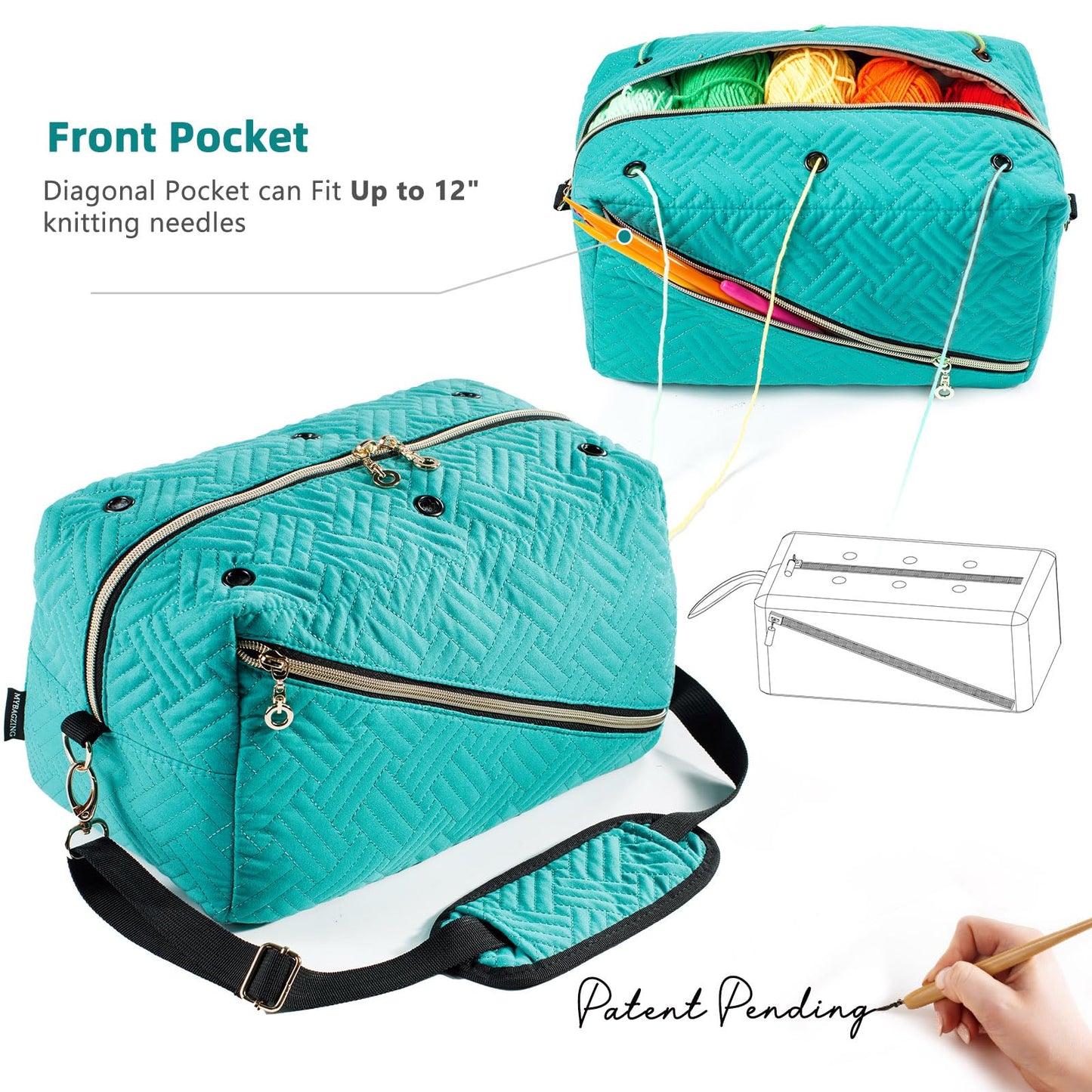 MYBAGZING Crochet Bag Organizer - Knitting Bag - Yarn Storage Organizer - Yarn Bag for Crocheting - Yarn Holder for Crochet Accessories, Knitting Needles, Crochet Hooks, Crocheting & Knitting Gifts,