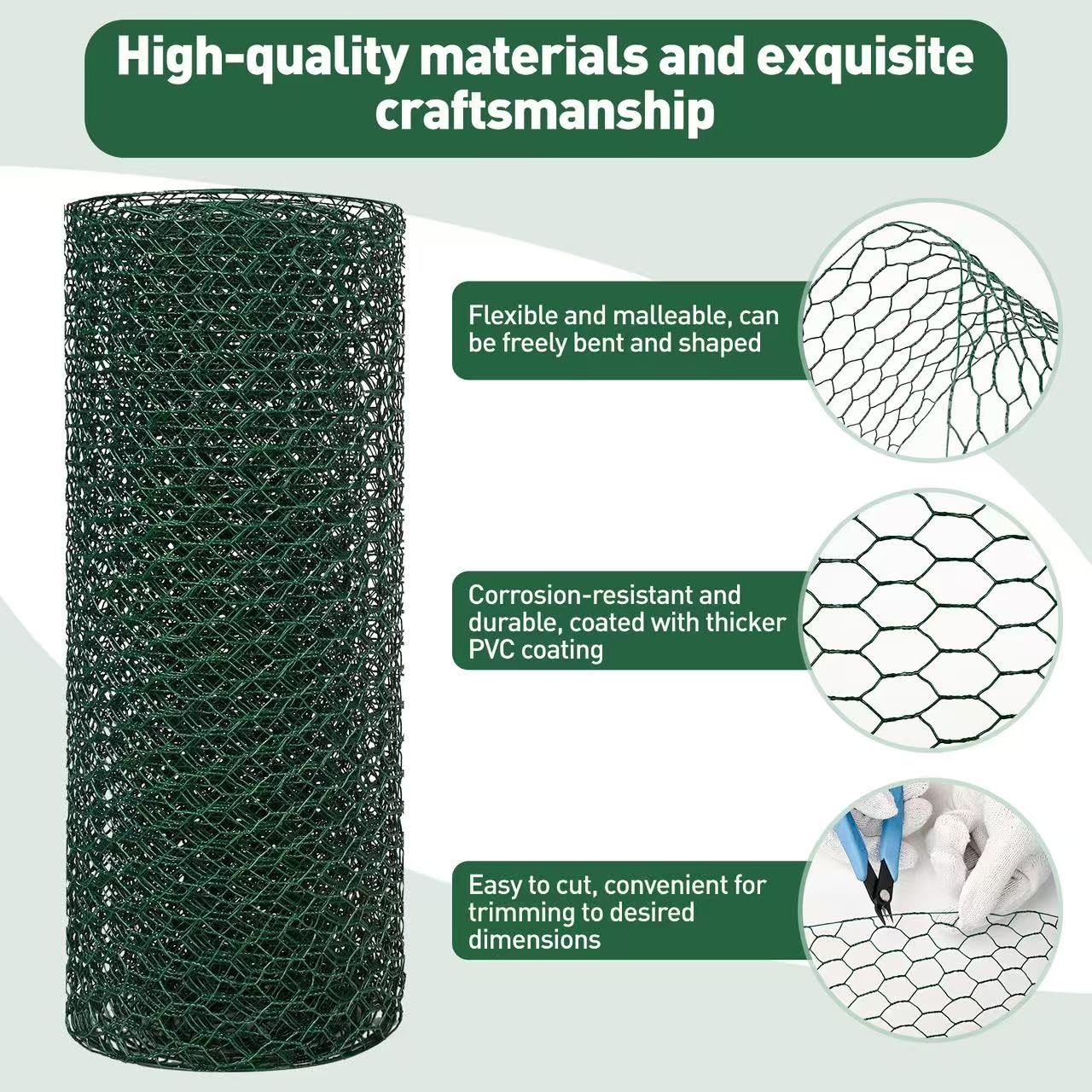 ROERLIEN 14 in×236 in Floral Wire Netting,Green Coated Floral Chicken Wire for Floral Arrangements,Garden Fencing,Protect Plant and Poultry,Decorate Flower Arch and DIY Craft. (14 in×236 in)