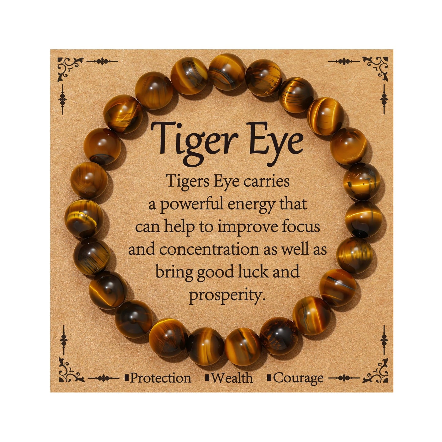 Gnamy Tiger Eye Beads Bracelet for Women, Healing Crystal Bracelet for Spiritual Healing Positive Energy Stress Relief, Natural Stone Stretch Beaded Bracelets Birthday Valentines Gifts Jewelry for Her Daughter Best Friends