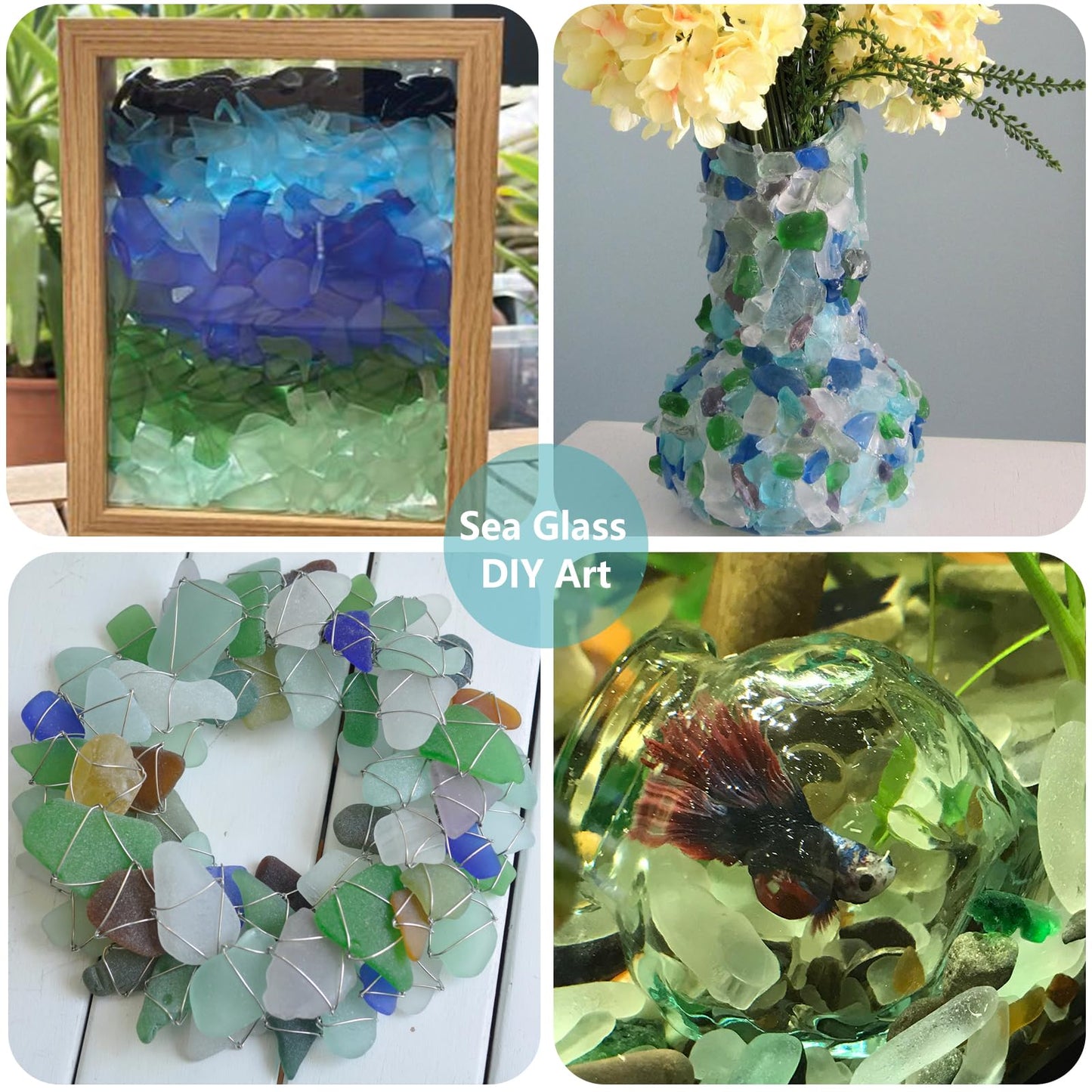 QYGL Sea Glass Block - 1LB Green Mixed Frosted Sea Glass - Vase Filler and Aquarium Ornament, DIY Craft Supplies for Art, Sea Glass Decor, Beach Weddings, and Home Decor