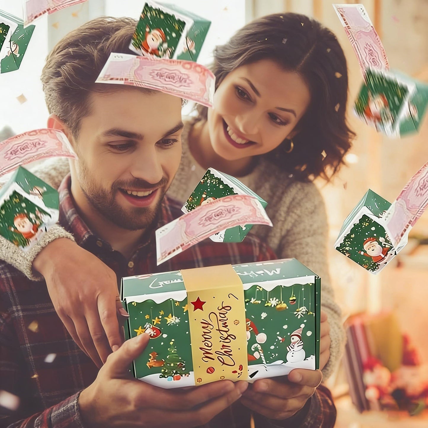 Surprise Gift Box Explosion for Money, Unique Folding Bouncing Money Box for Cash Gift, Christmas Surprise Gift Box, Pop-Up Explosion Gifts Boxs, for Birthday Anniversary Valentine Proposal (Red,10 Bounces)
