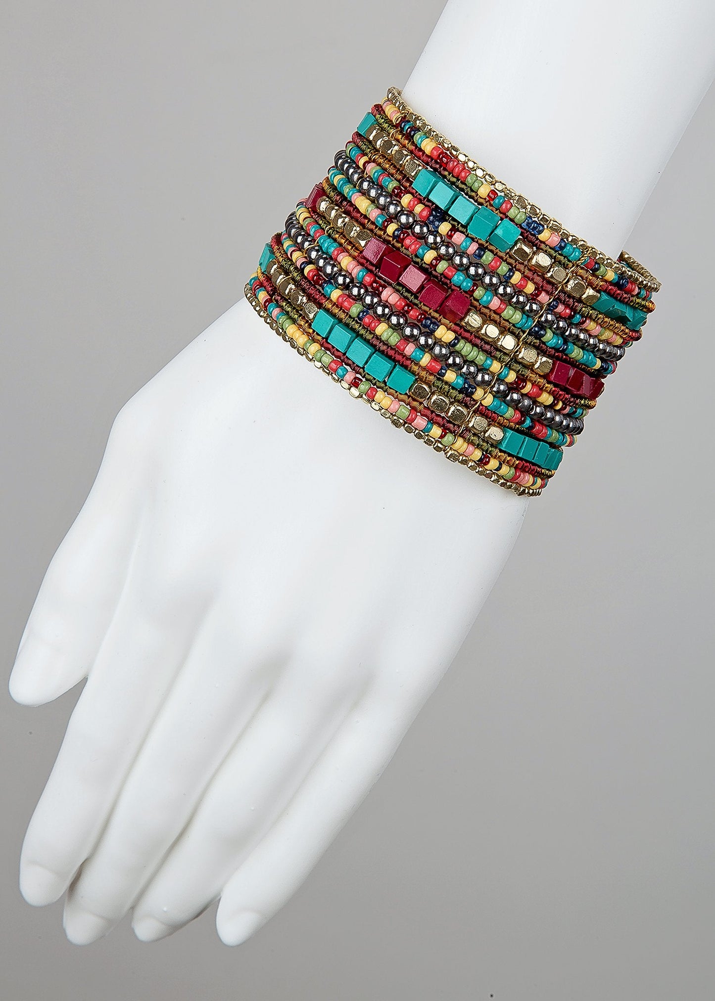 SPUNKYsoul Presents Zura Cuff Bracelet for Women Collection - Adjustable, Stylish Boho Inspired Beaded Bracelets, Trendy Stackable Bead, Ideal for Everyday Wear & Special Occasions (Teal, Red, Cube)