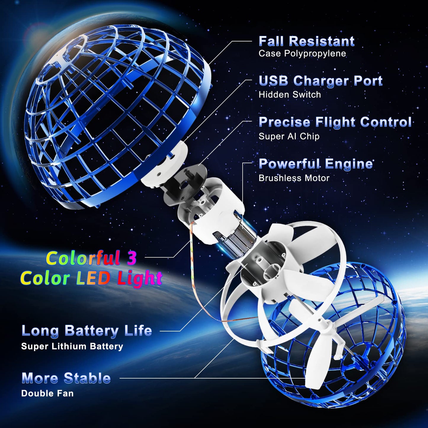 Flying Orb Ball Toys 2 Pack, Soaring Hover Boomerang Spinner Hand Controlled Mini Drone Cosmic Globe Spinning Kids Adults Outdoor Fly Toy Birthday Gift Cool Stuff for Boys Girls 6 7 8 9 10+ Year Old