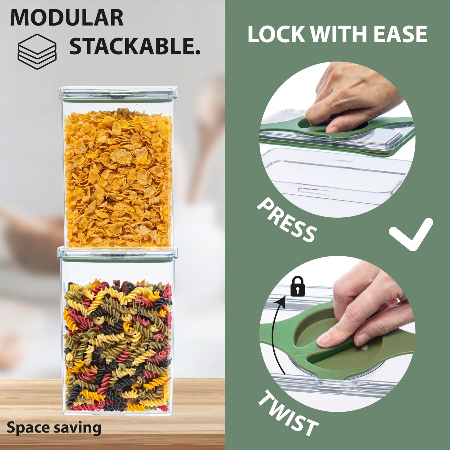 Prestoor 4-Pack Airtight Pantry Containers, 1.9 QT Clear SAN Food Storage Jars with Twist-Lock Lids, Detachable for Easy Cleaning, Stackable for Cereal, Pasta, Rice, Oats & Snacks White
