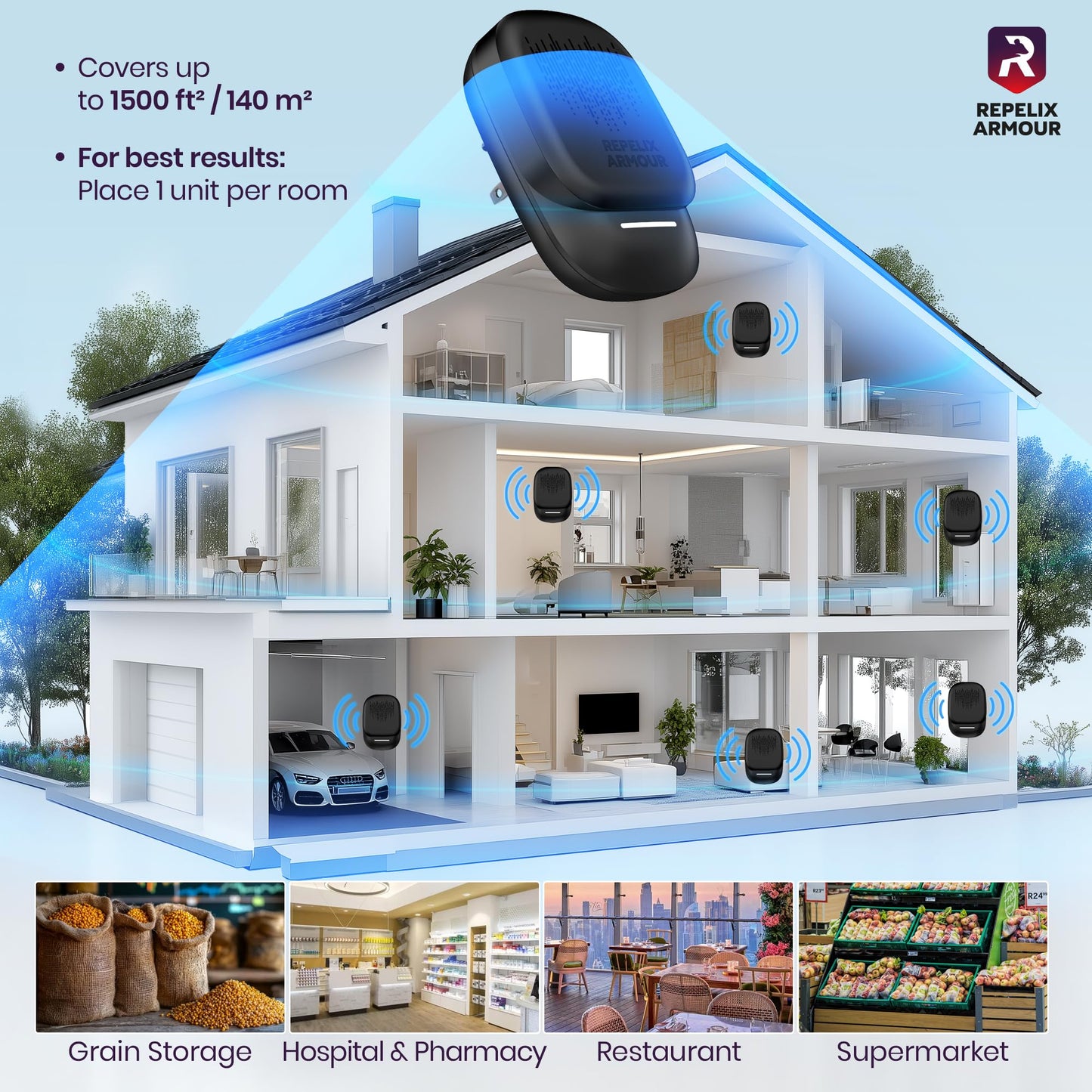 Ultrasonic Pest Repeller for Indoor Use - 2 Pack - Covers Up to 1,500 sq ft per Device - 3 Modes Mouse Repellent - Rodent Repellent – Helps Repel Rats, Spiders, Mosquitoes, Ants & Household Insecs