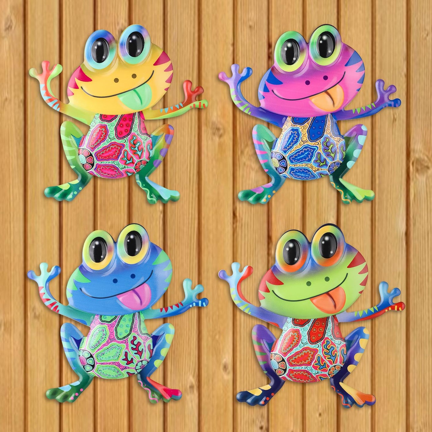 Junware Metal Frog Wall Decor, 4Pcs Frog Iron Wall Art Sculptures Art Frogs Wall Hanging Sculpture Decoration. Outdoor Fence Art for Home Garden, Fence, Patio, Yard, Bedroom Outside Gifts for Adults