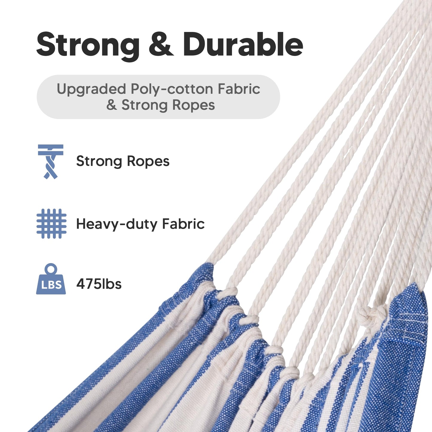 SUNCREAT Large Hammocks for Outside, Long Replacement Hammock Two Person for Stand, Blue White Stripes