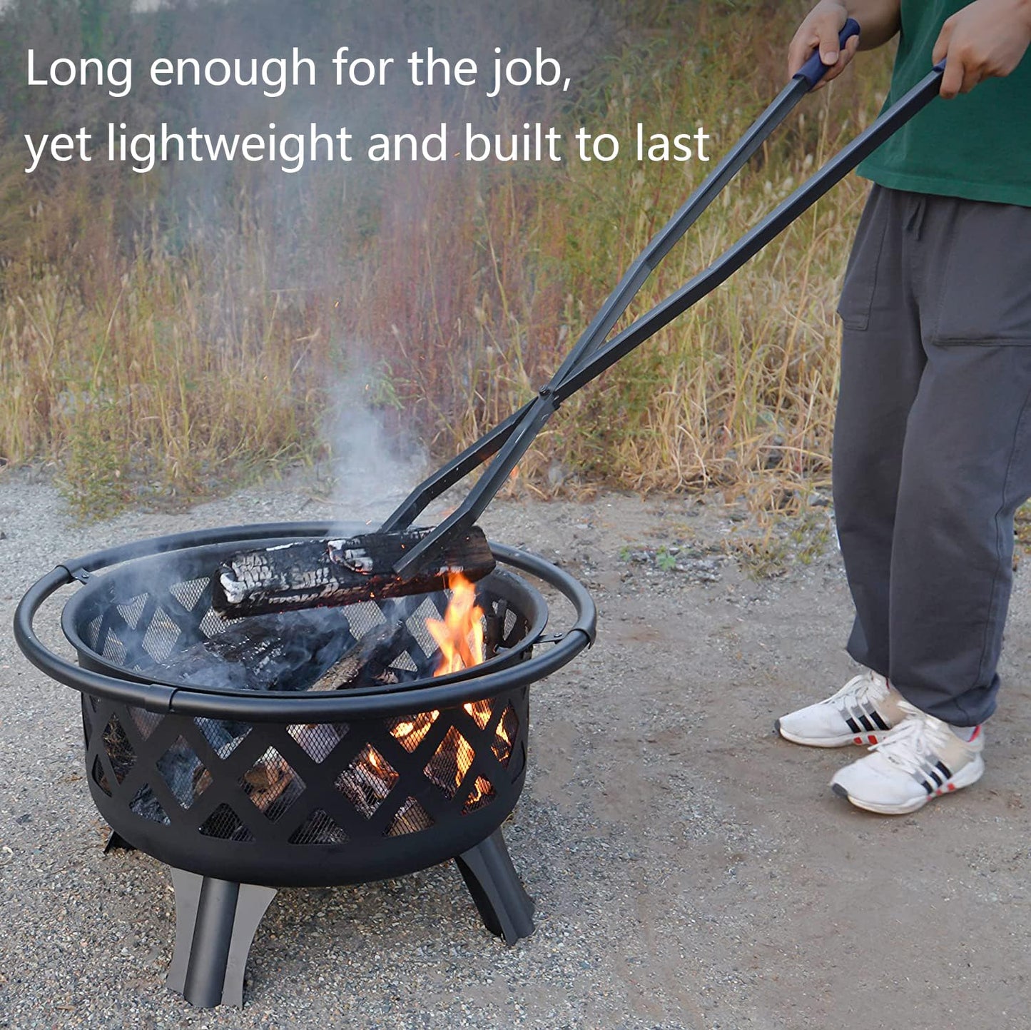 CKLT 40'' Fire Tongs for Fire Pit Heavy Duty Firewood Grabber Tool Metal Log Grabber for Large Logs Rustproof Safely Moves Firewood Outdoor Bonfire Campfire