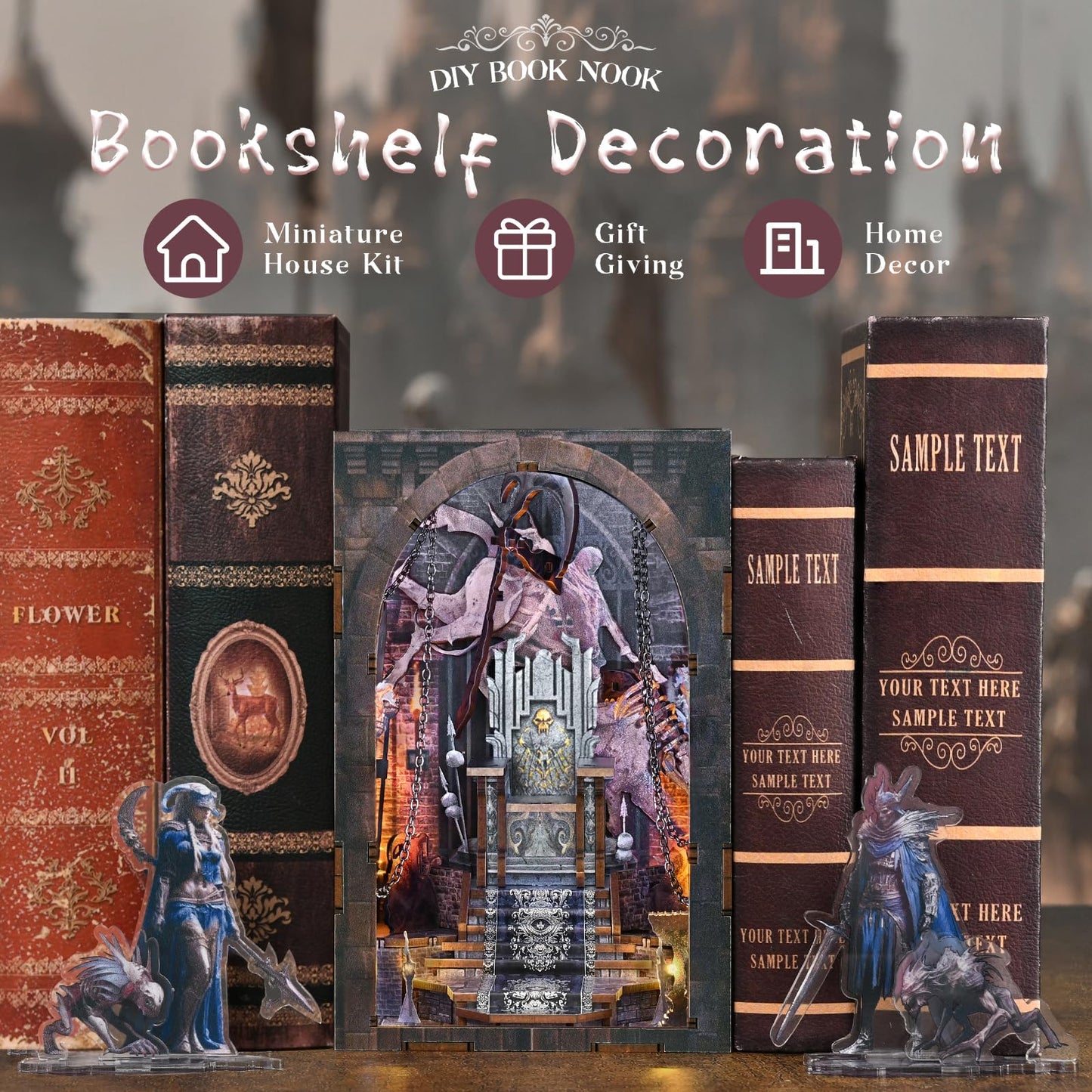 CCCDF Book Nook Kit - Miniature Booknook Tiny House Bookshelf Decor 3D Wooden Puzzle, DIY Miniature House Dollhouse Kit for Adults, Gifts for Family and Friends (Throne of Bones)