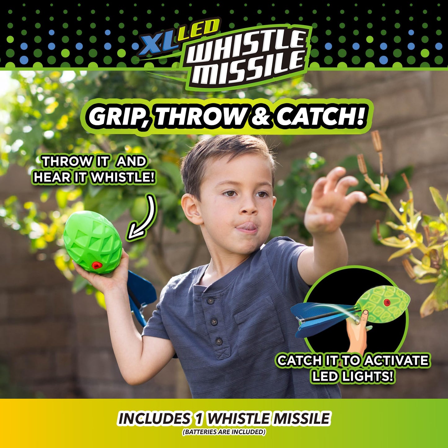 Stomp Rocket XL LED Whistle Missile - Whistling Foam Football with Tail - Fun Backyard Outdoor & Indoor Kids Toys Gifts for Boys & Girls - Sports Play Toys for Ages 3+