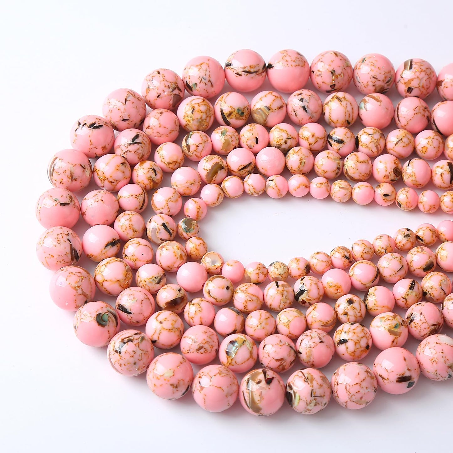 36PCS 10MM Natural Pink Shell Turquoise Beads for Jewelry Making with Mother-of-Pearl Round Loose Beads DIY Bracelet Accessories 15" (10mm, Pink Shell Turquoises)