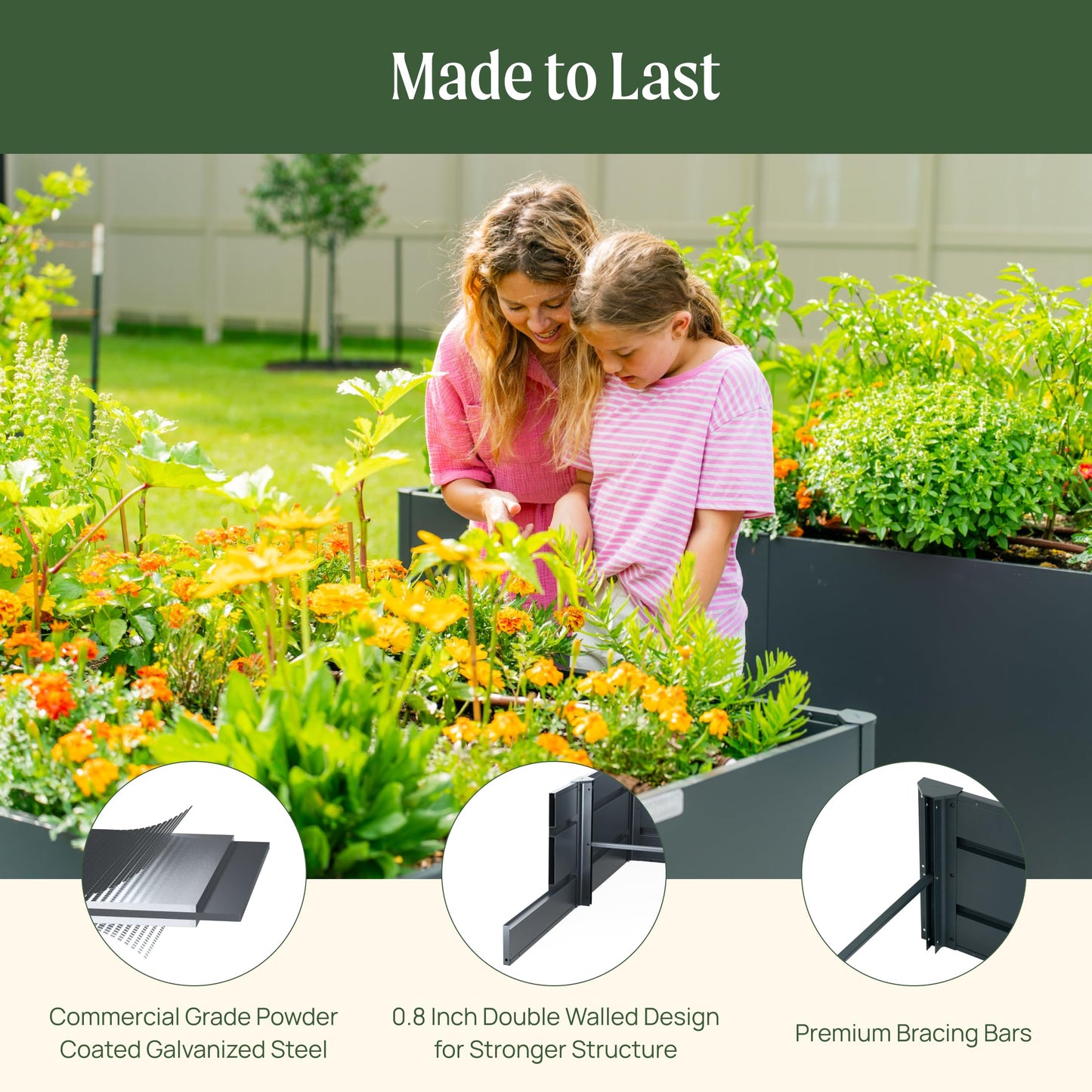Vego garden Modern Raised Garden Bed 17" Tall 42" x 83" Heavy Large Metal Planter Box for Trees Plants Flowers Double-Walled Steel Planters for Commercial Residential Patio, Midnight Blue
