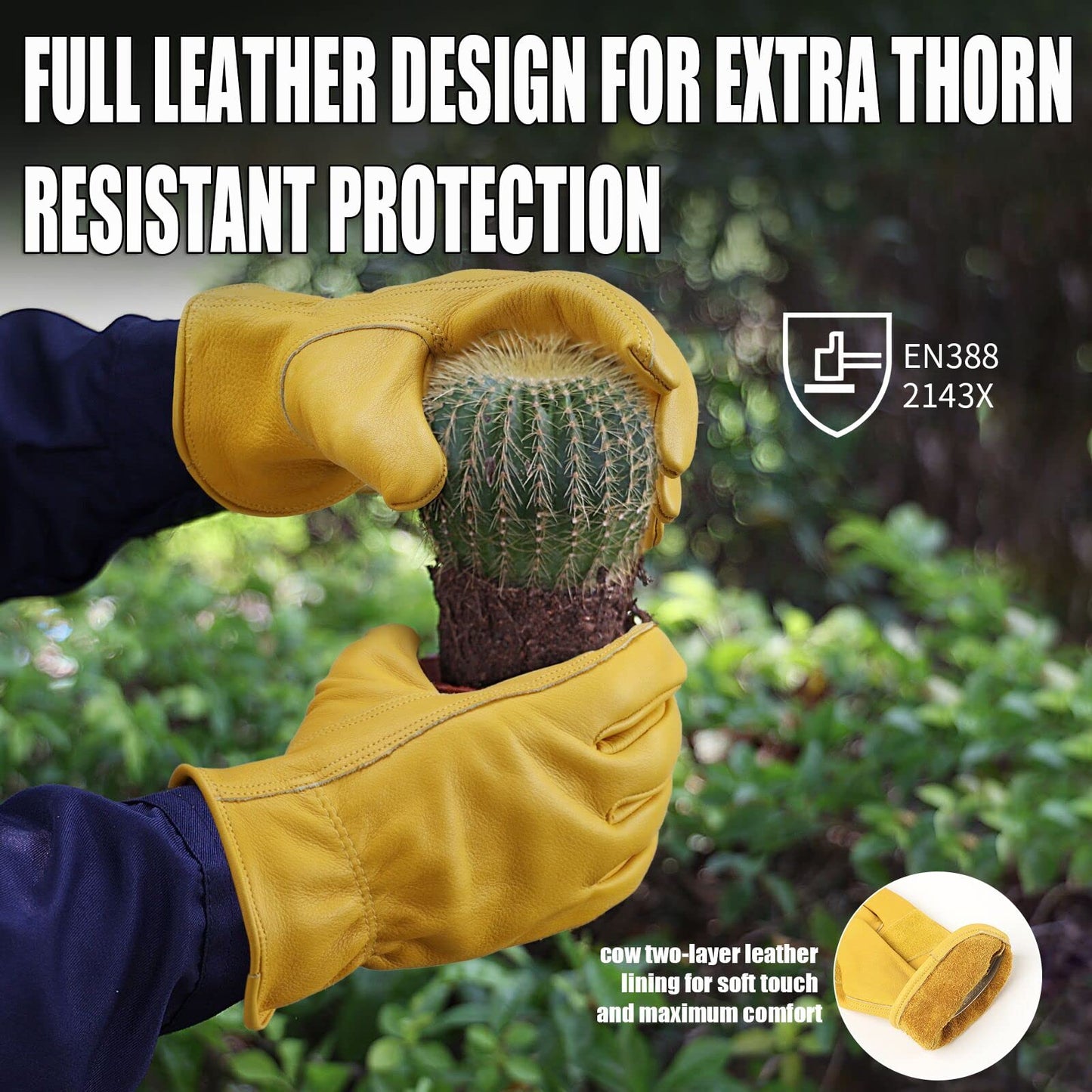 OZERO Leather Work Gloves for Men, 1 Pair Gardening Gloves, Grain Cowhide Garden Gloves with Reinforced Palm, Flexible Keystone Thumb, Elastic Wrist, Heavy Duty Yard Work Gloves,X-Large