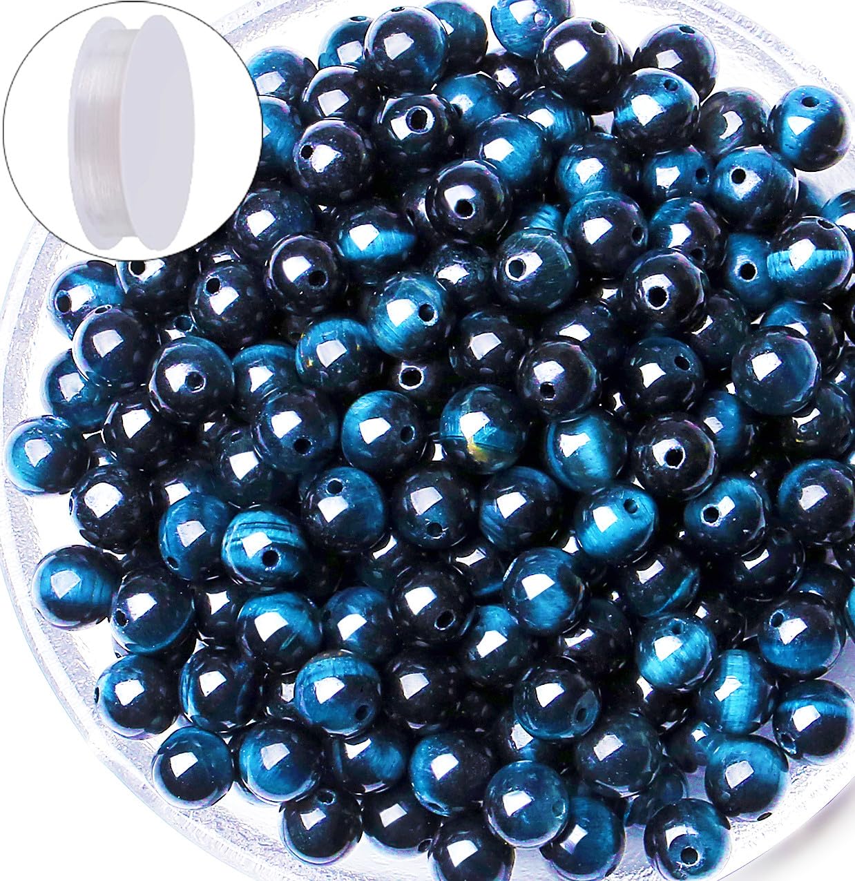 QINJIEJIE 60PCS Blue Sapphire Tiger Eye Beads 8mm Stone Beads Round Loose Gemstone Bead for Bracelet Beading Crystal Jewelry Making DIY Necklace Earrings 0.32"