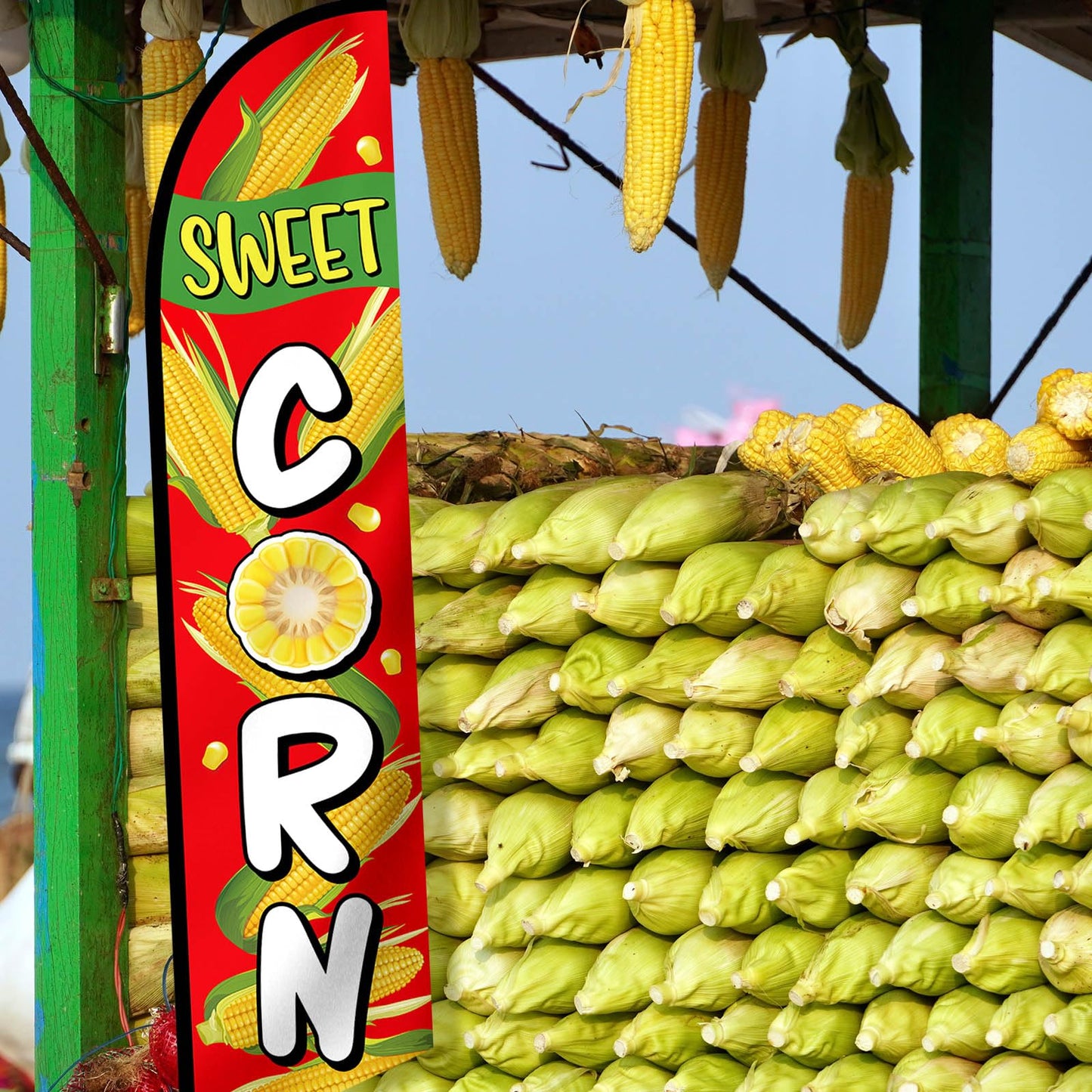 Mindsoft 2.5 x 12 ft Sweet Corn Feather Flag - Windless Single-sided Printing Feather Flag without Pole Outdoor Advertising Banner for Business (Red)