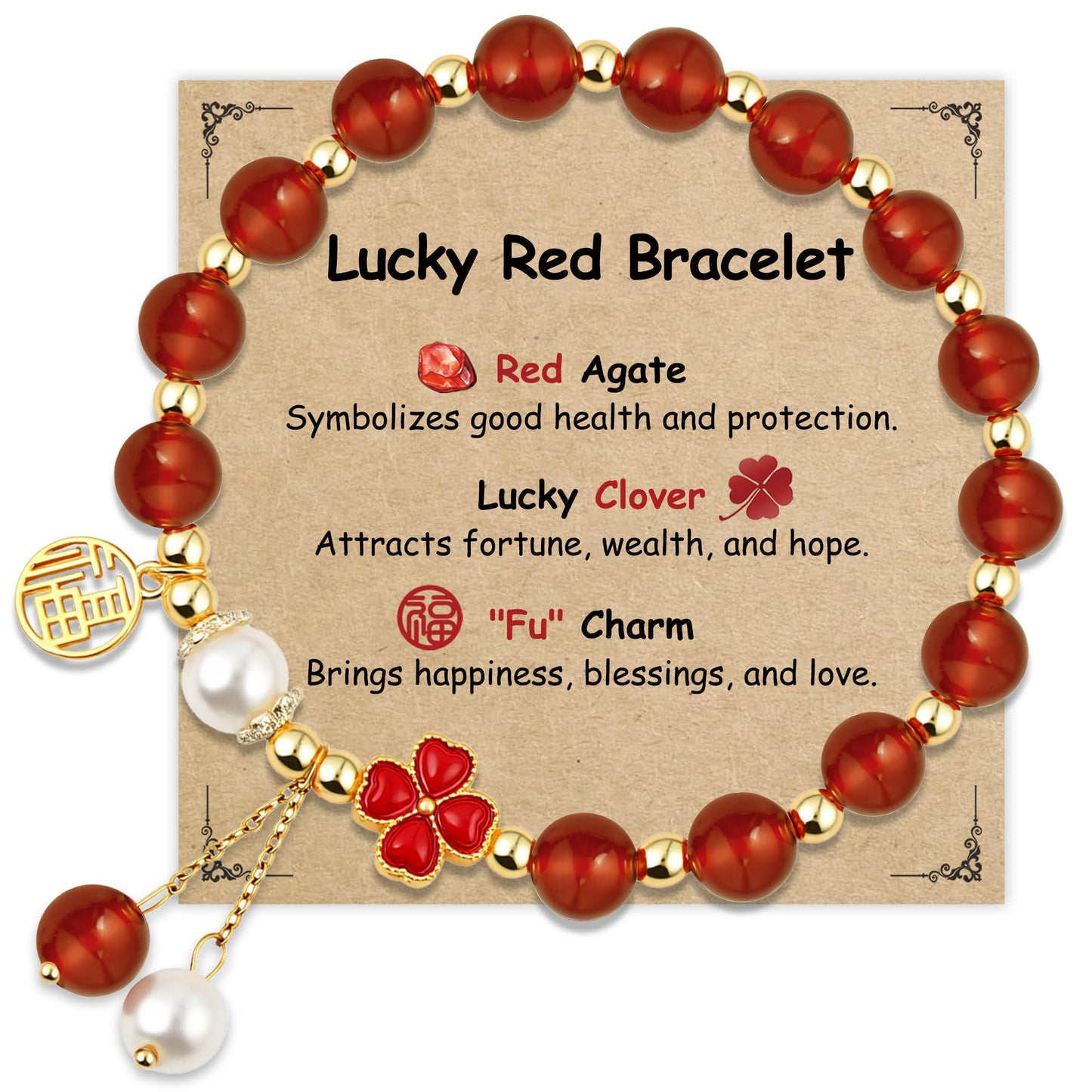 Sereney Lucky Agate Bracelet for Women, Red Agate Feng Shui Healing Protection Bracelet Bring Good Luck, Brithday Anniversary Mother's Day Gifts for Women