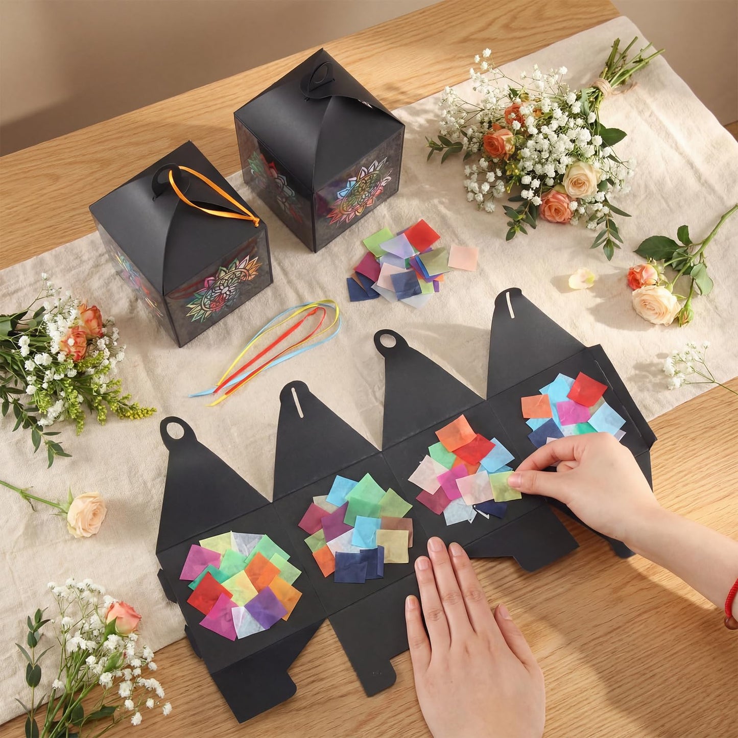 Simgoing 24 Sets Mandala Crafts with LED Candle Light Mandala Flower Tissue Paper Crafts Kits DIY Your Own Suncatchers Lanterns Hanging for Home Birthday Party Decoration Gifts Art Activities