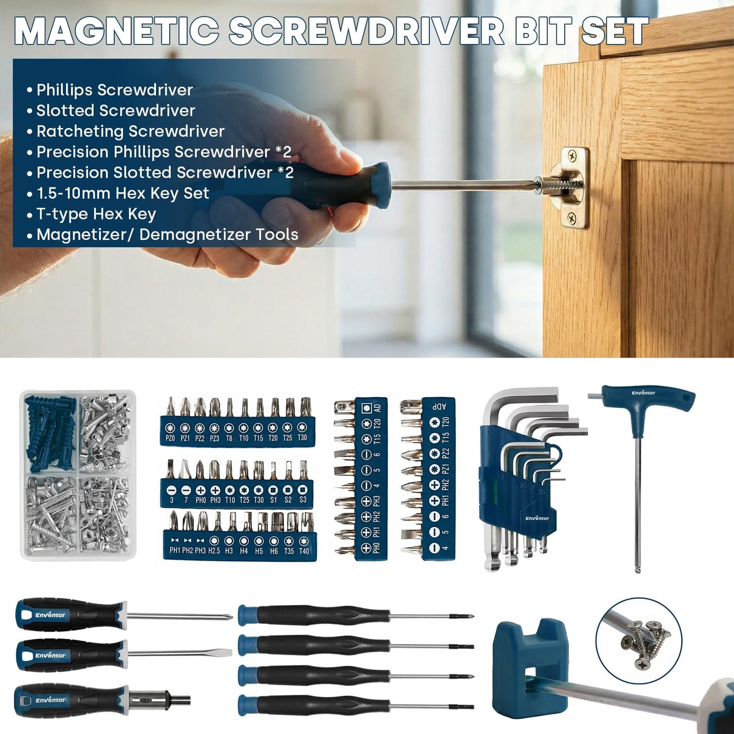 Enventor Tool Set, 220-Piece Home Tool Kit with Toolbox, Wrench and Hand Tools for Home Repairs, Auto Maintenance, DIY & General Use,Household Repair Tools for Men & Women, Blue