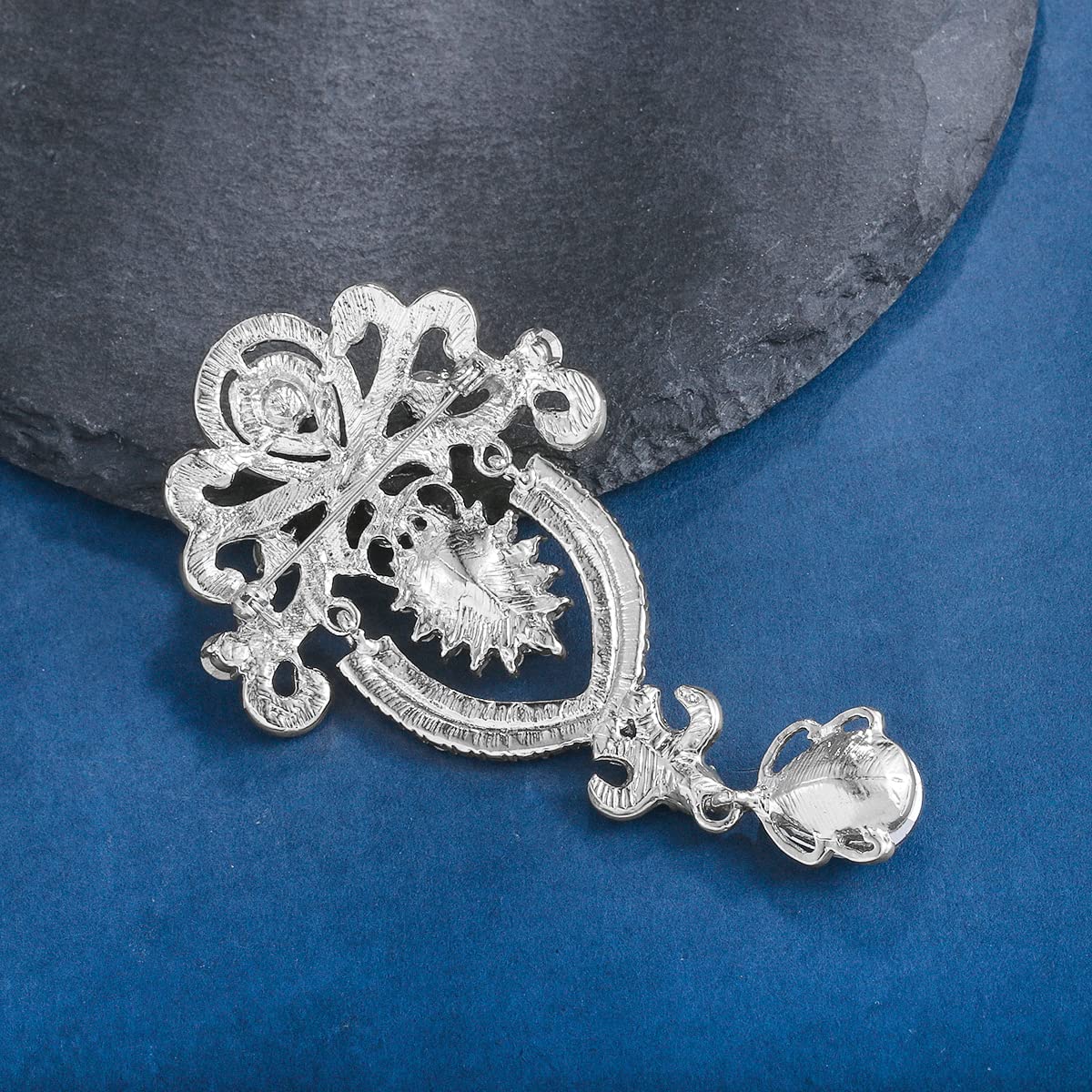 MEEDOZ 2 Pieces Crystal Rhinestone Marquise Pear-Shaped Teardrop Flower Brooch Pin Set for Women DIY Bridal Wedding Bouquet Kit (Silver-02)