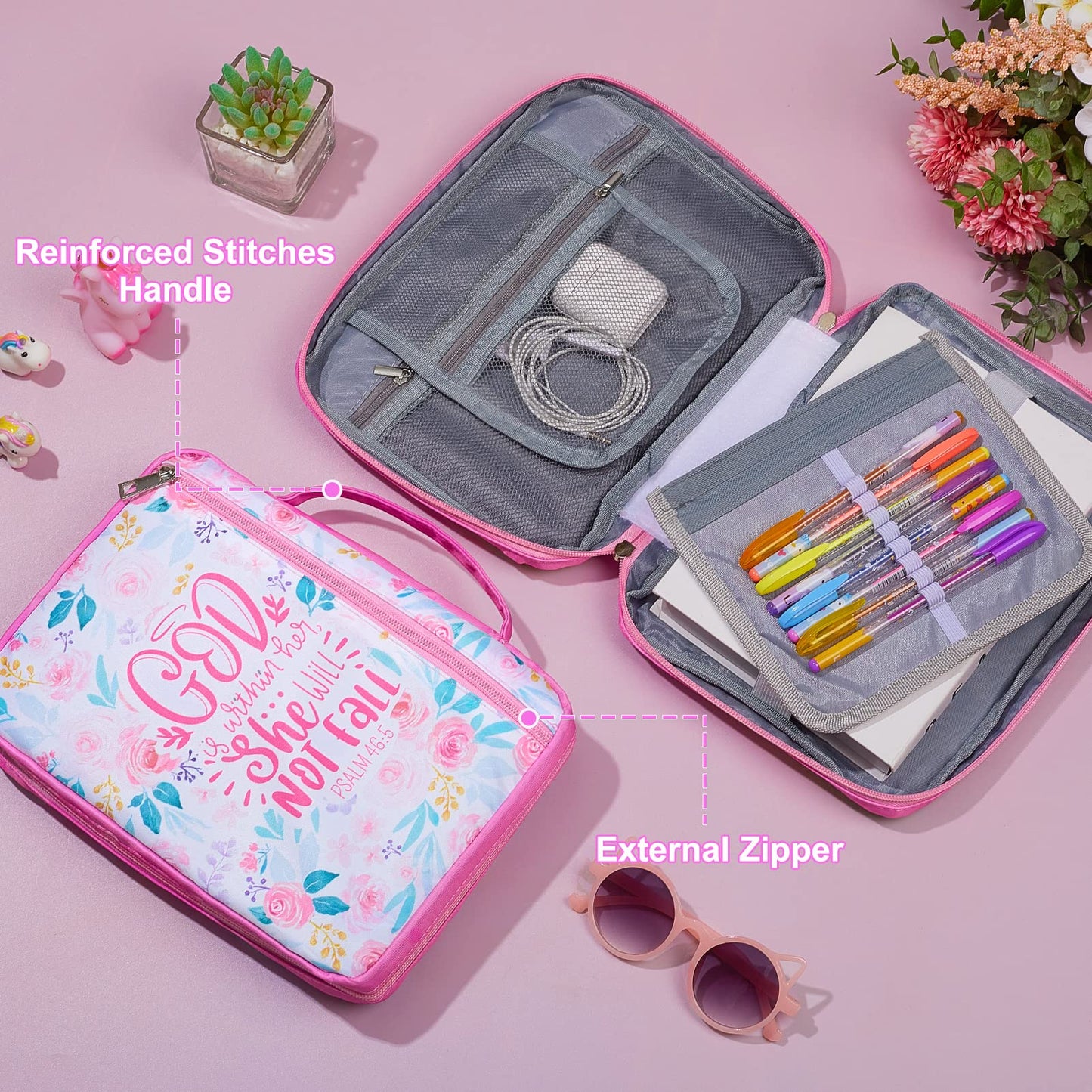 ICOSY Bible Cover Case for Women Girls Kids Bible Bag Case with Handle Kids Girls Bible Study Accessories Supplies