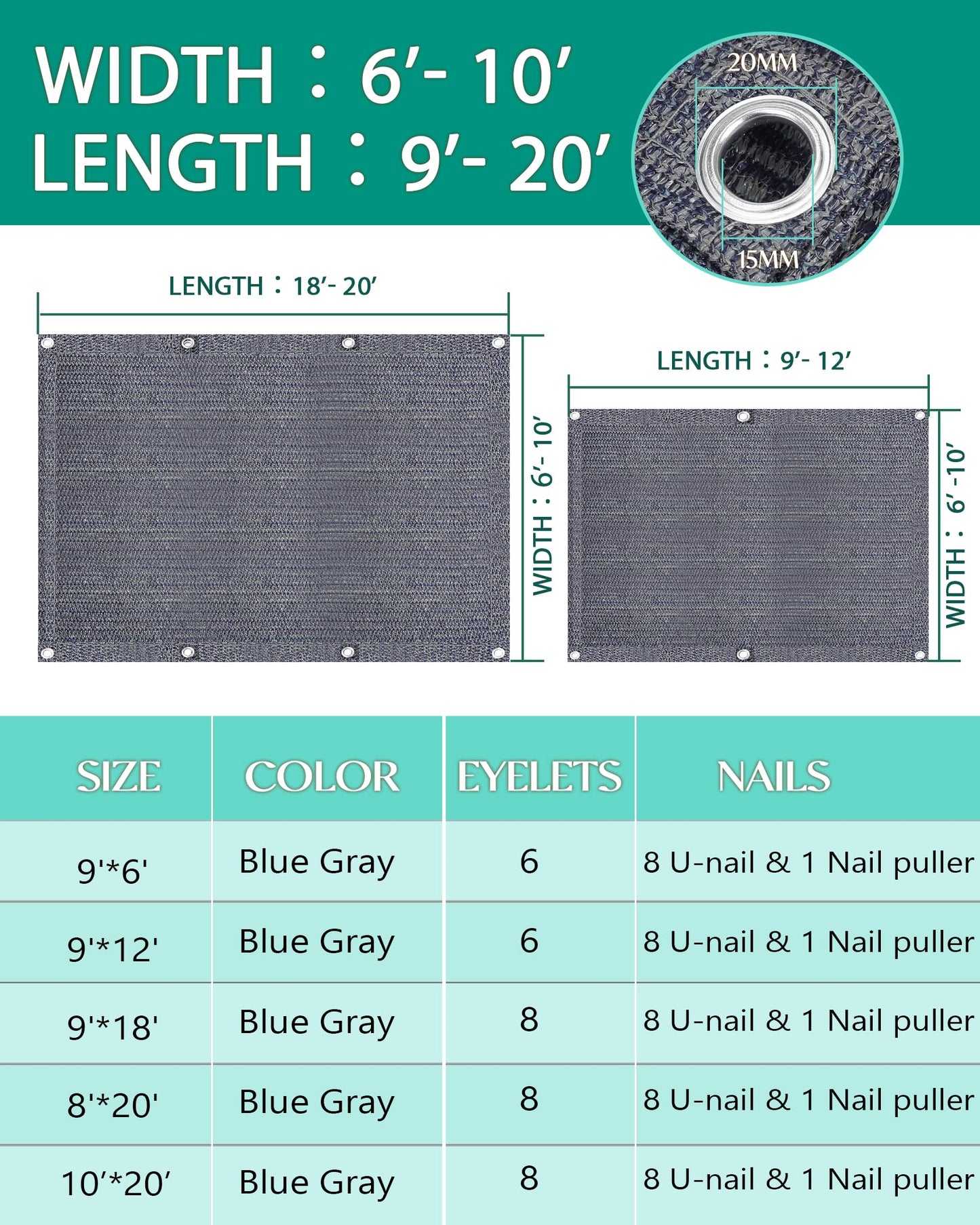 Erfolkerz Awning Carpet HDPE Outdoor RV Rug,Blue-Grey 9'*6' Waterproof Camping Rugs with Eyelets/Broom/Carry Bag/Nails,Highly Robust & Washable,Large Outdoor Area Mat for Patio/Backyard/Picnic/Beach