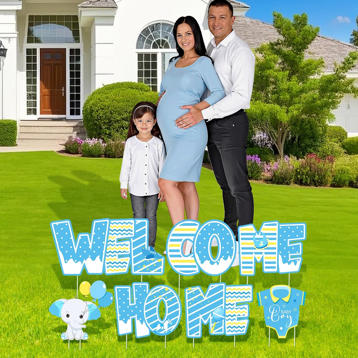 Welcome Home Baby Boy Decorations 7 Pieces Welcome Boy Yard Sign with Stakes Blue Gender Reveal Lawn Sign for Baby Shower Party Supplies Newborn Announcement Outdoor Lawn Garden Yard Decor