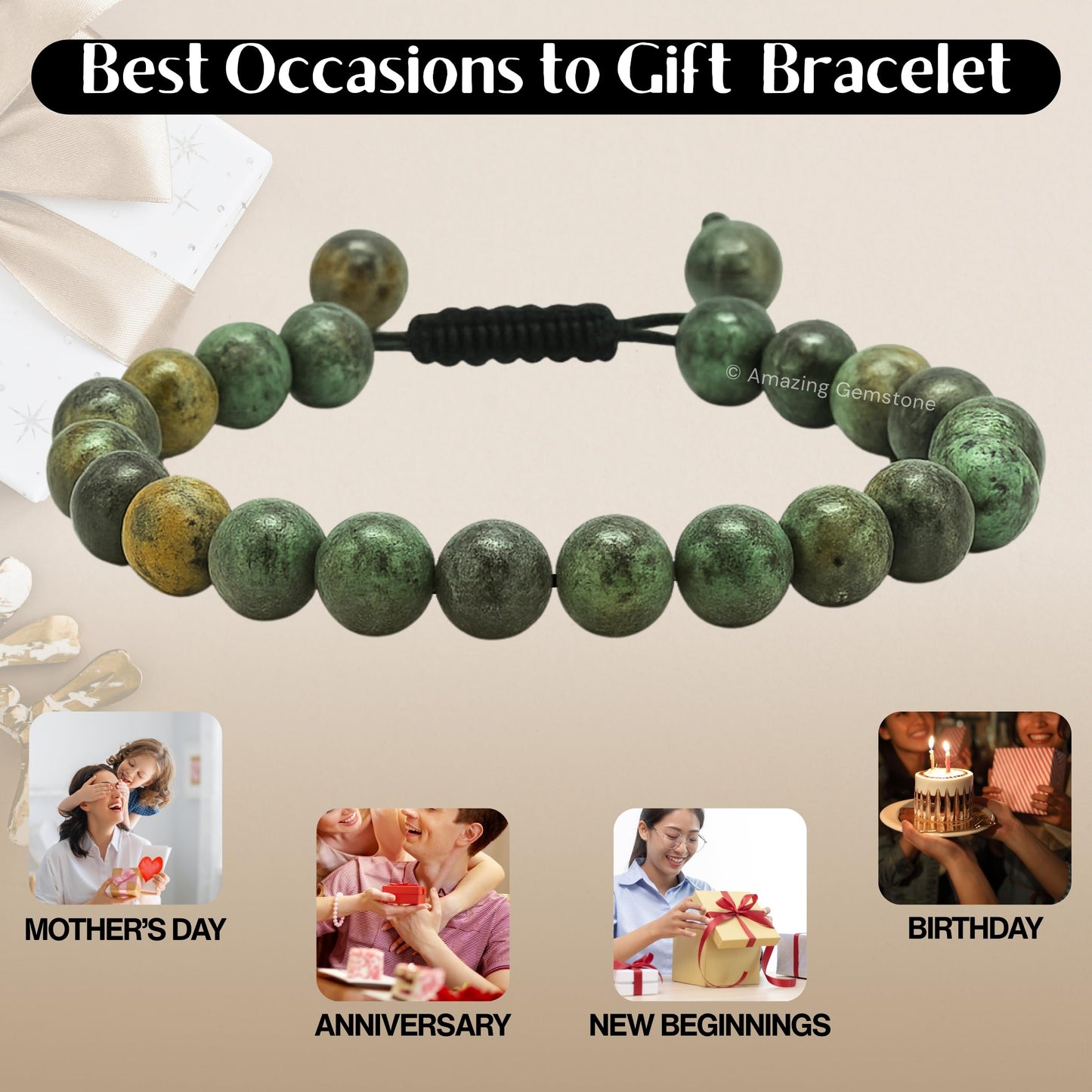 Amazing Gemstone African Turquoise Bracelet for Women Men's Gifts - Protection Healing Crystal Bracelet - 8mm Gemstone Beaded Adjustable Bracelet Pulseras Para Hombres Mujer Stocking Stuffers