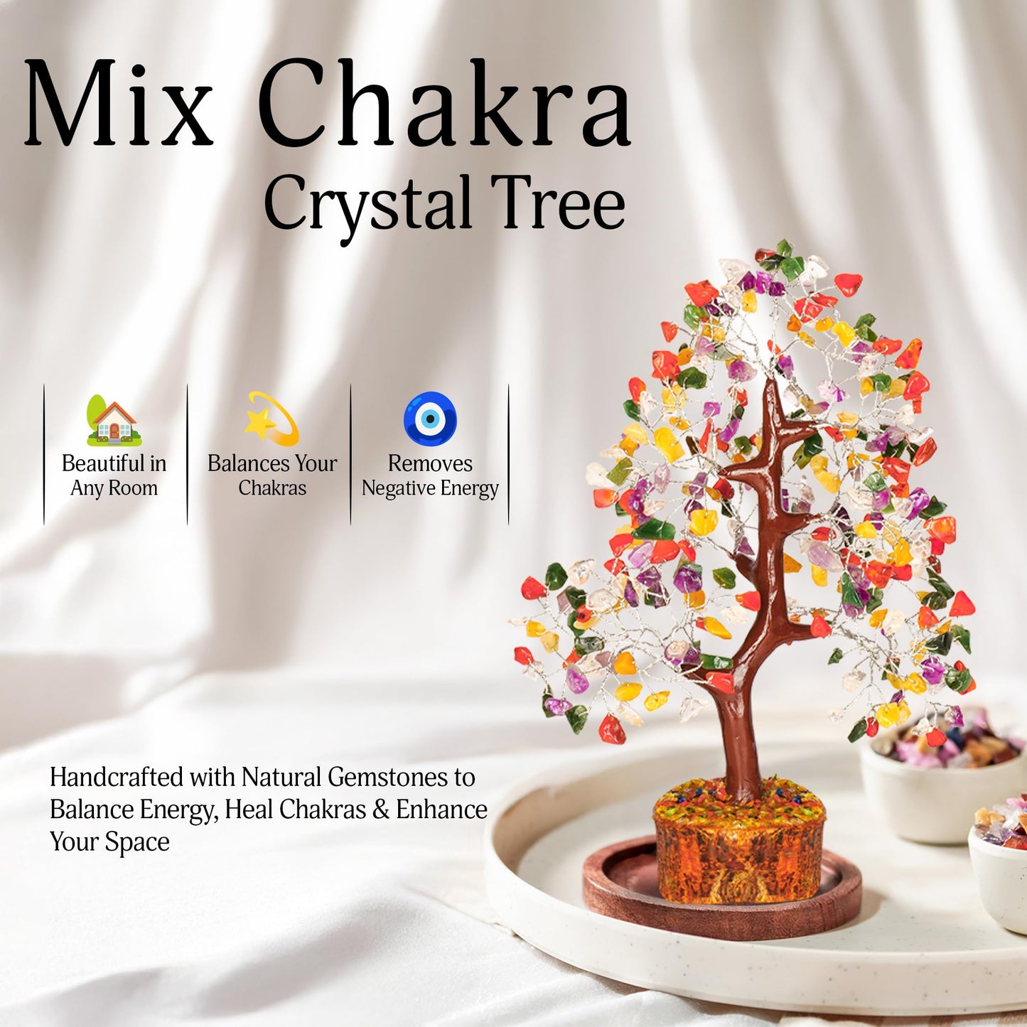 YATSKIA Mix Chakra Tree - Gemstone Tree of Life - Crystal Gifts for Women - Gemstones and Crystals - Crystal Trees for Positive Energy - Meditation Gifts