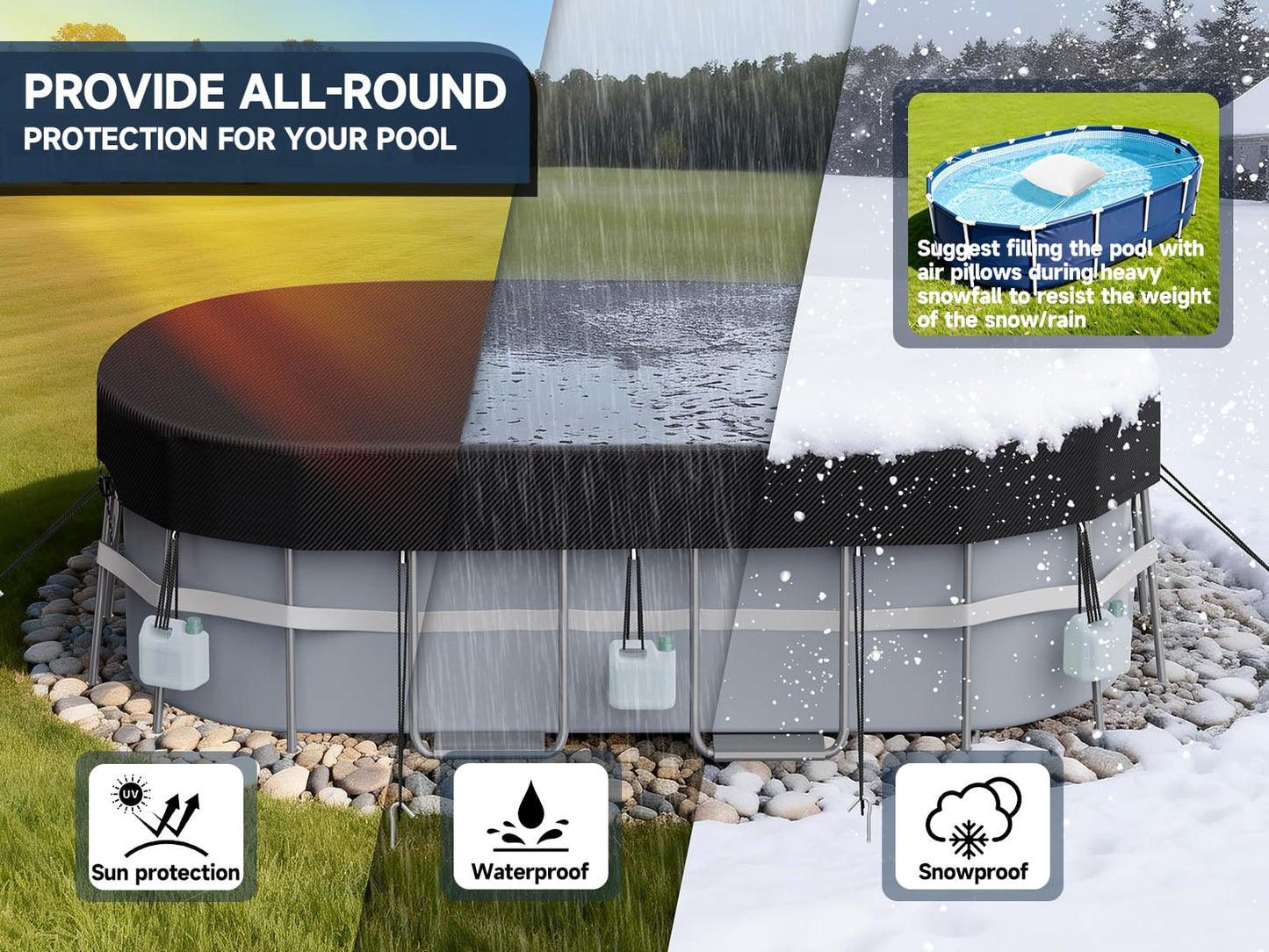 LXKCKJ Rectangular Pool Cover for above Ground Pools, Heavy Duty Winter Cover Ideal for Waterproof and Dustproof (9x18 FT, Black)