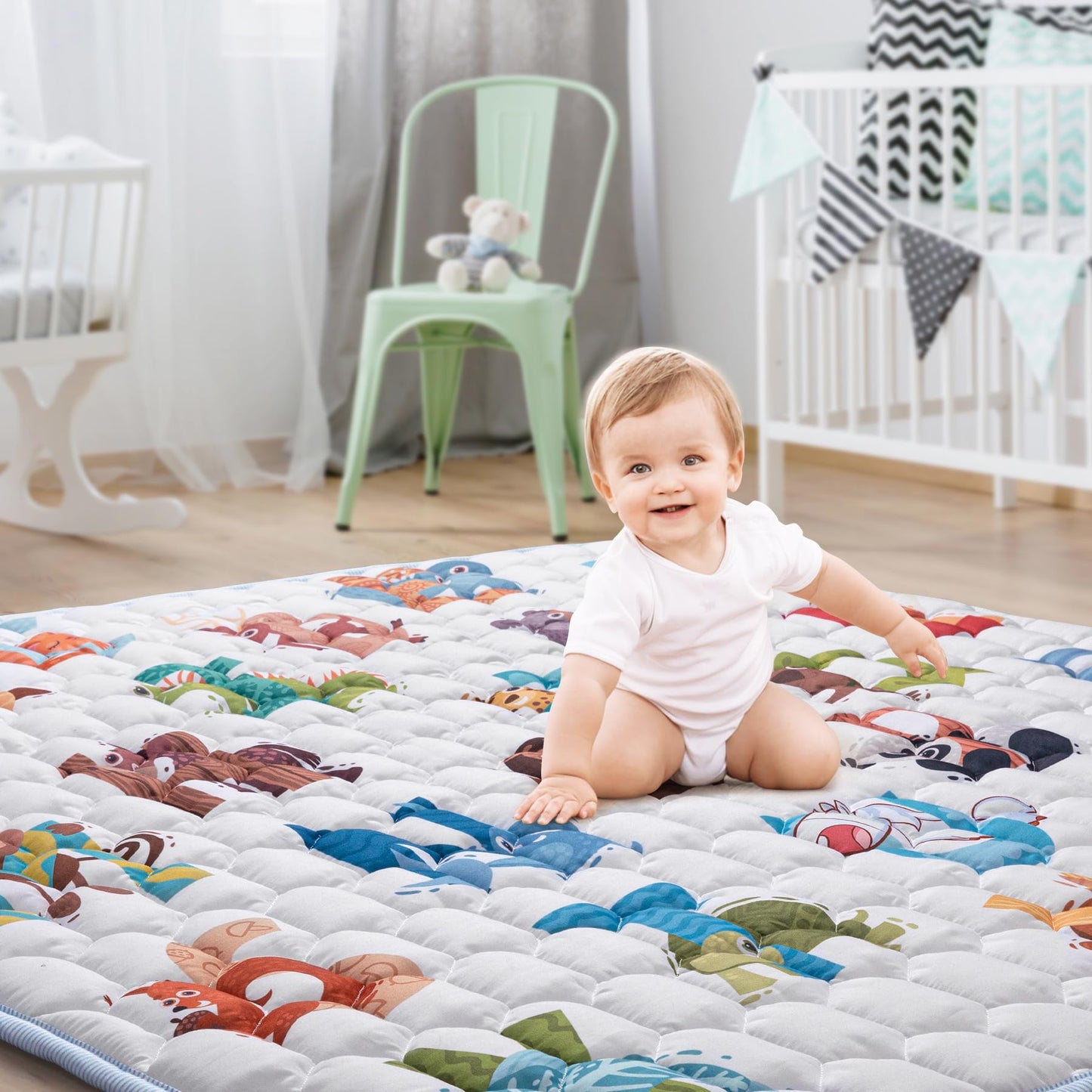 Baby Play Mat for Floor,Premium Foam Baby Play Mat 79" X 71",Thick One-Piece Crawling, Odorless Floor Mat,Non-Slip Cushioned Baby Playmat for Infants,Babies,Toddlers.Foldable and Washable Baby Plaype