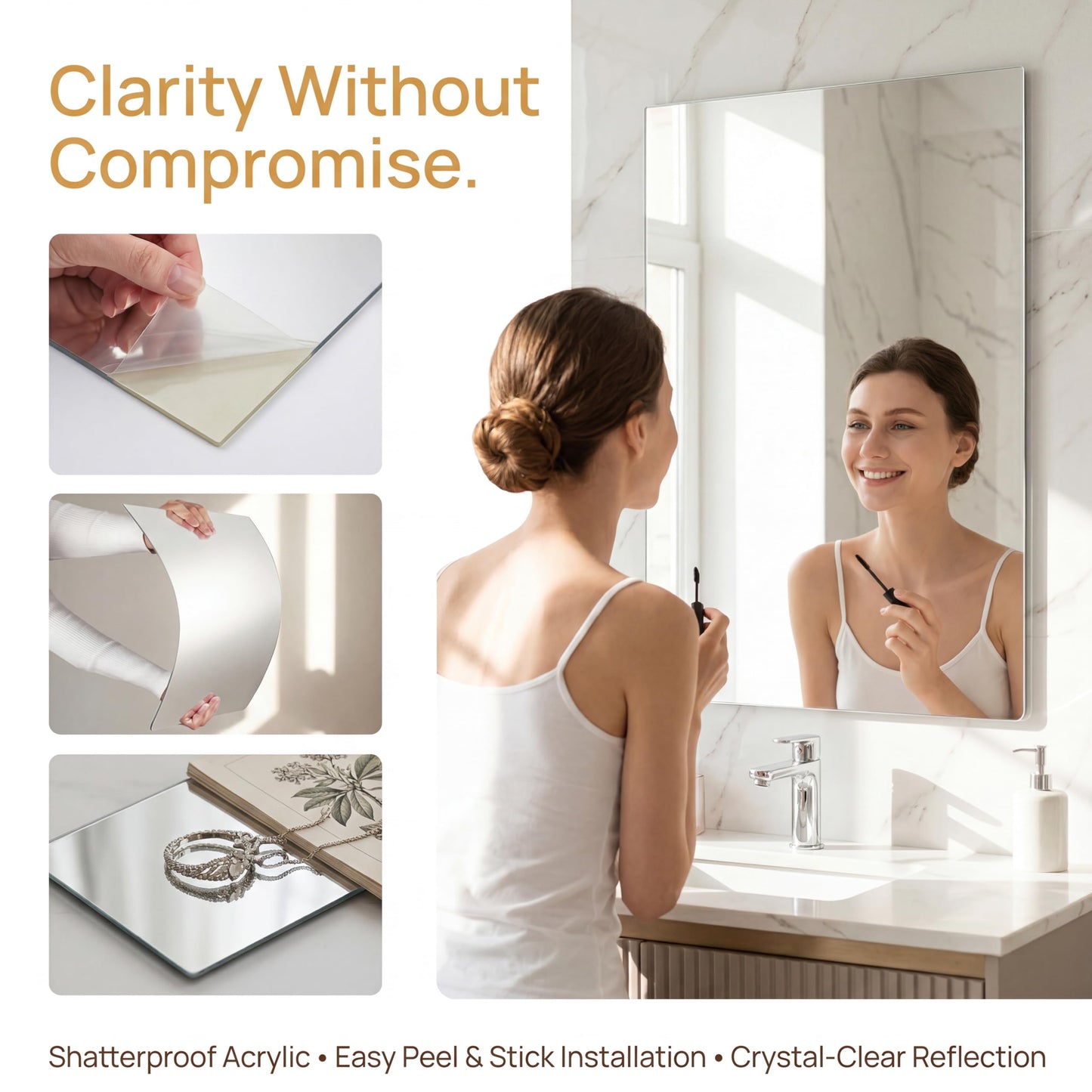 iCAGY Acrylic Mirror for Wall for Kids Adults Bedroom Door Closet Acrylic Shatterproof Self-Adhesive Lightweight Plastic Mirror Tile Sheet, Reflective Safe Plexiglass - Silver 10x12 inch 1 Pcs