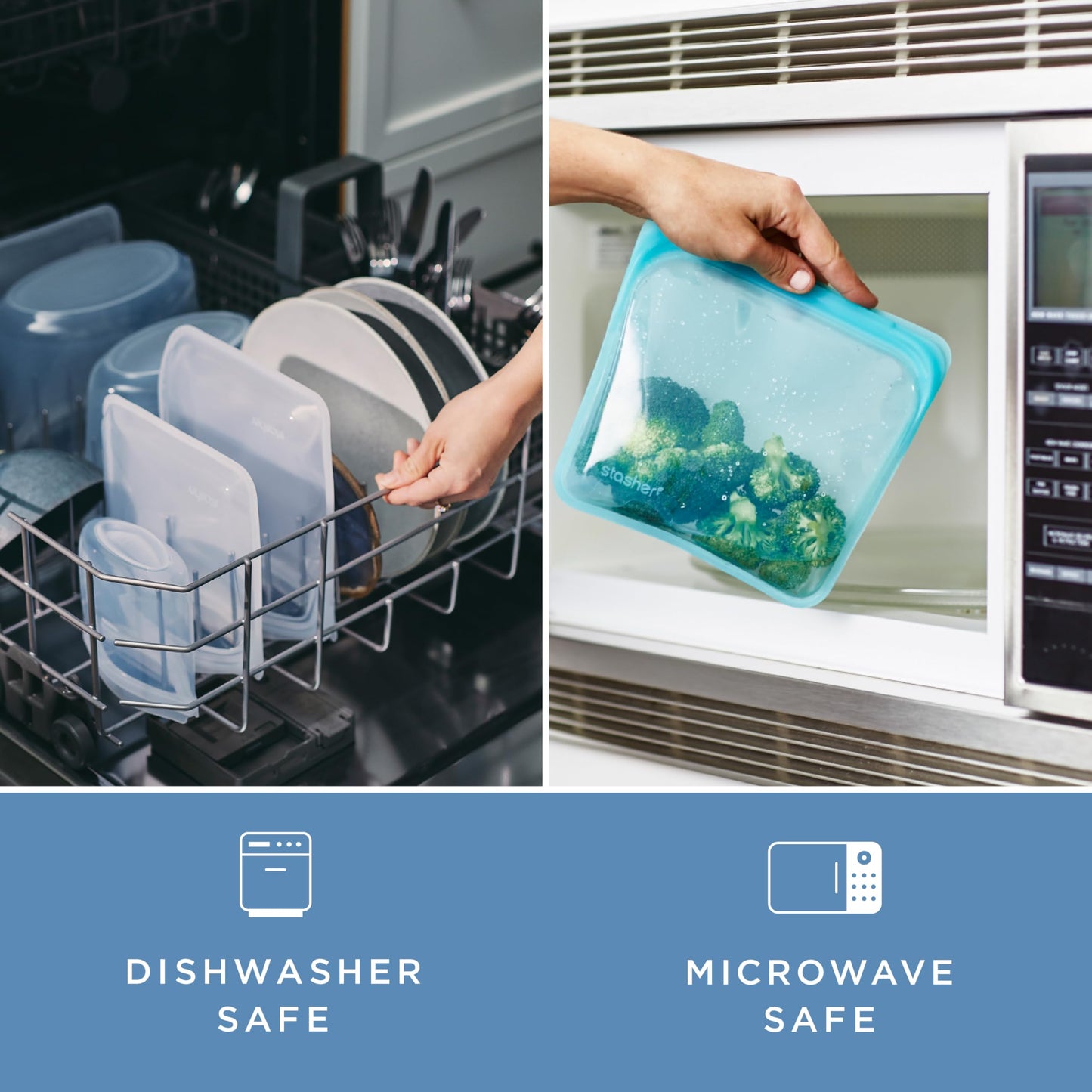Stasher Silicone Reusable Food Storage Bags, 4-Pack, Reusable Freezer Bags, Microwave, Dishwasher, Oven Safe, Sous Vide, Premium Lunch Containers, Eco Friendly, Snack Bags, Food-safe Silicone, Clear