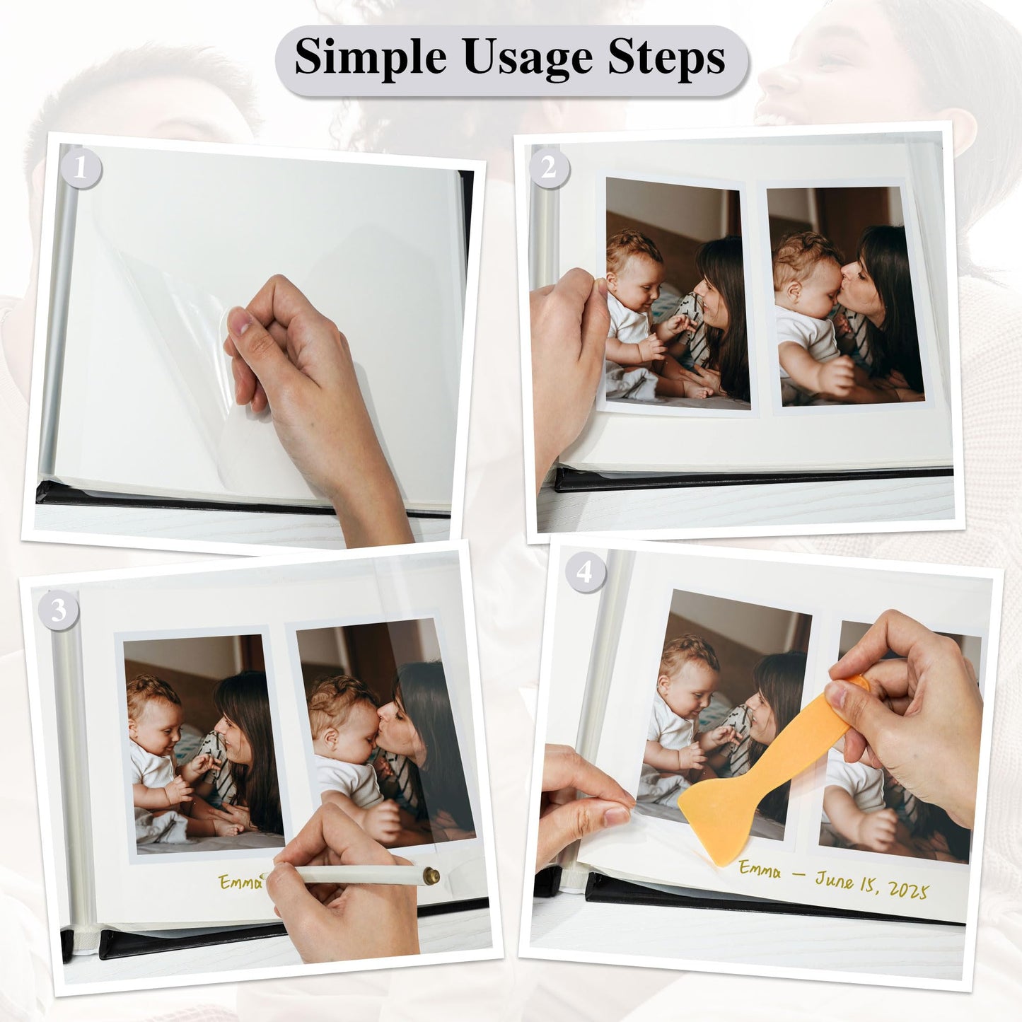 Vienrose Self Adhesive Faux Leather Photo Album with Window DIY Scrapbook Kit for 4x6 5x7 8x10 Pictures, Memory Book for Baby Kids Wedding Journal School Polaroid, 30 Sheets(60 Pages) Black