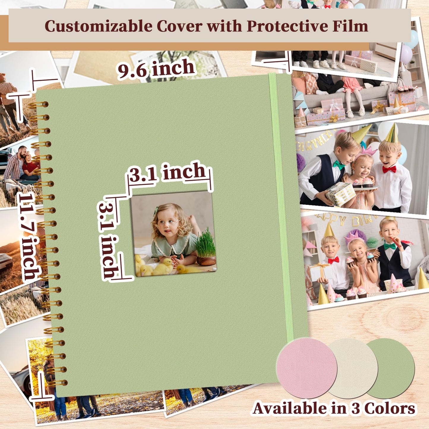 Hiwhy 8.5x11 Inch Scrapbook Photo Album, Linen Cover DIY Scrapbooks with 30 Sheets Plastic Sleeves 60 Pages Memory Book for Wedding Birthday Baby Travel (GrassGreen)