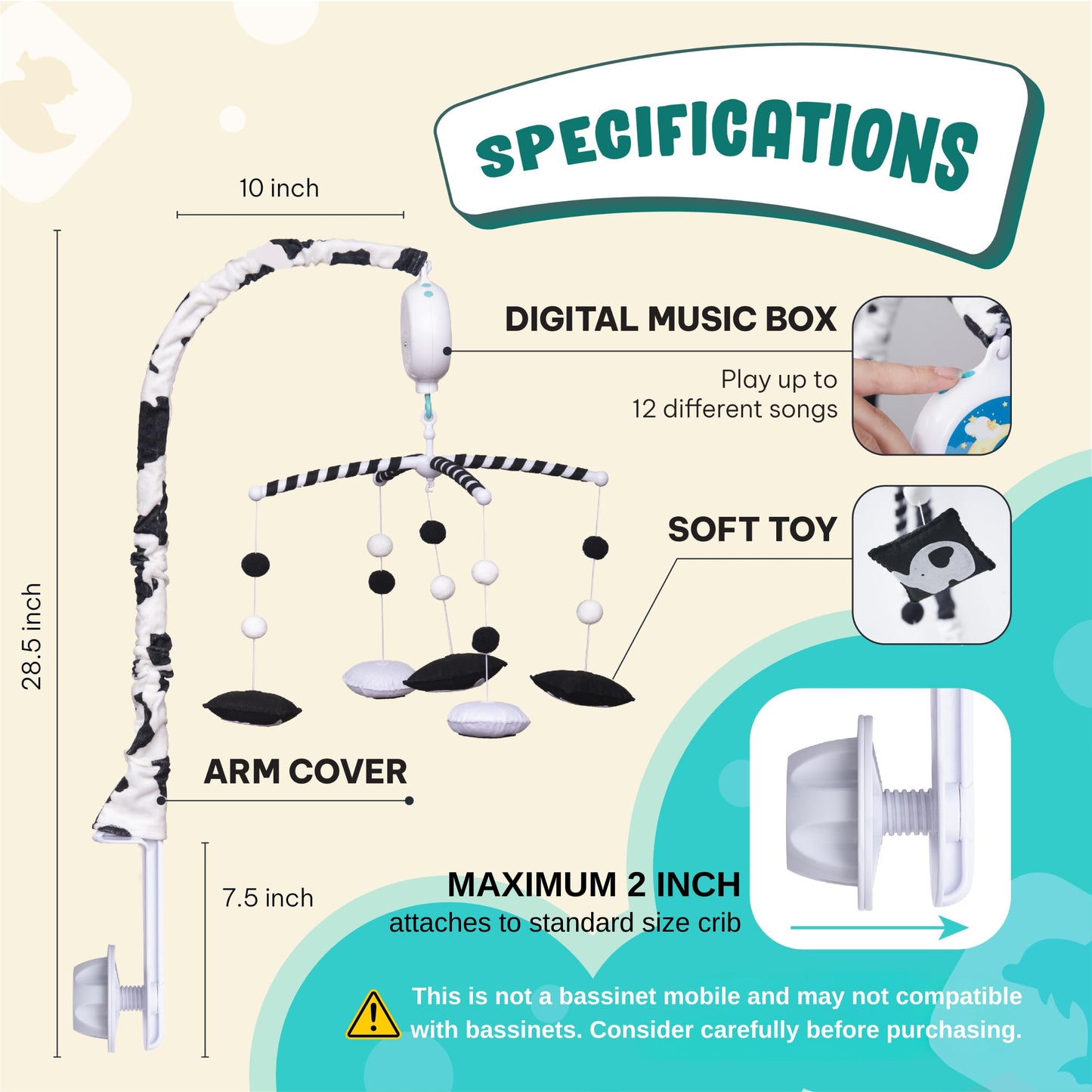 Montessori Mobile Baby for Crib (TINITIGIES) - Black and White Mobile Give Visual Stimulation to Engage Your Newborn - Baby Crib Mobile for Boys & Girls - Baby Mobile for Crib (Animal)