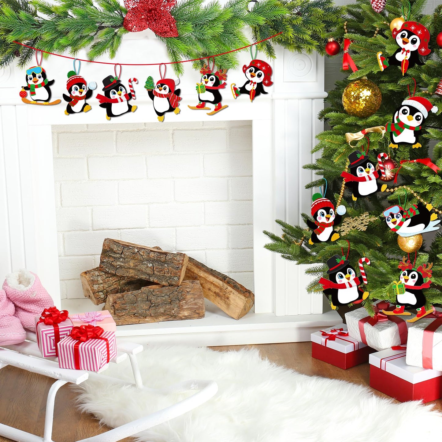 Moon Boat 40 Sets Christmas Crafts Penguin DIY Hanging Decorations Holiday Winter Craft Home Activities Party Favors