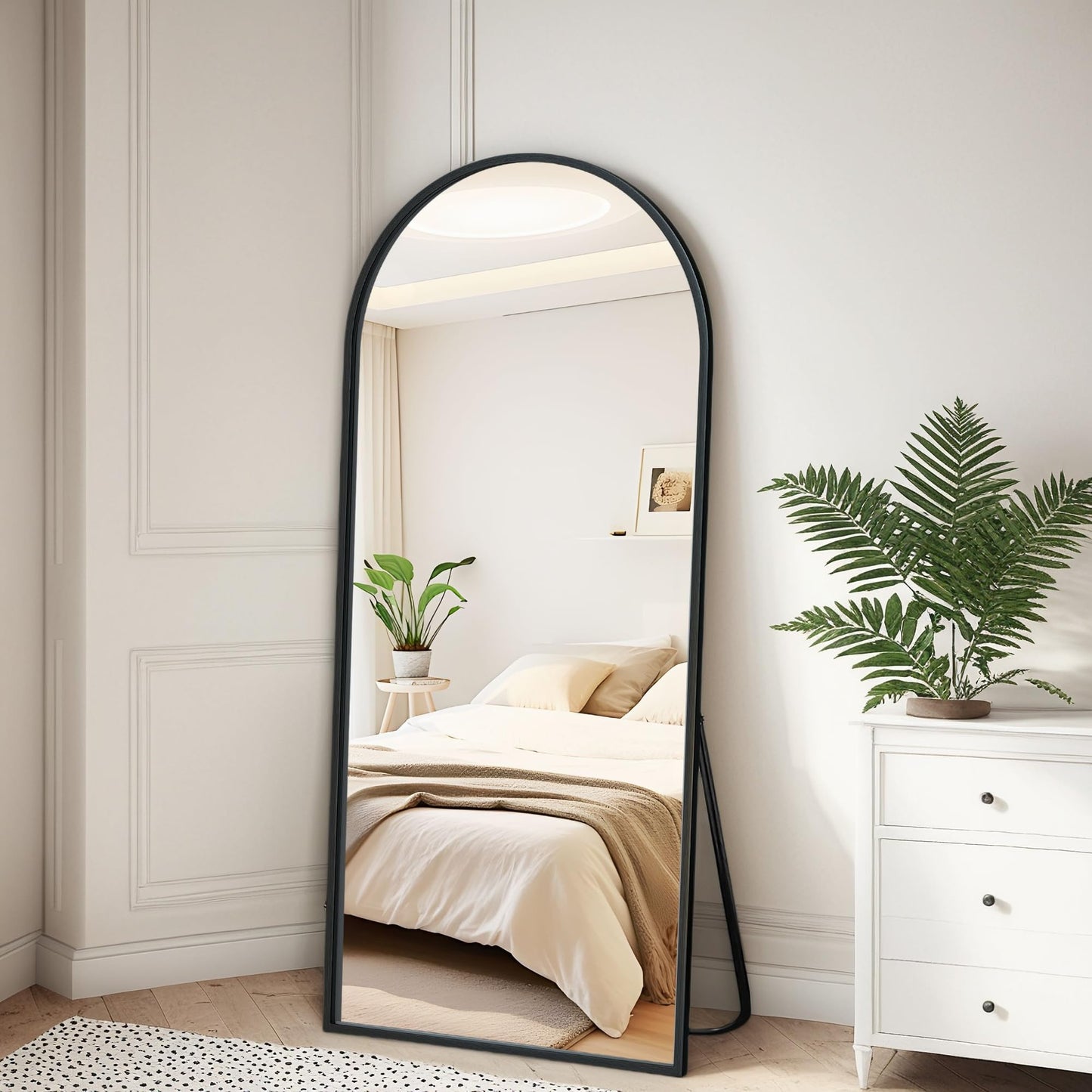 TRUNBACK 56"x18" Full Length Mirror with Stand, Shatterproof Arched Floor Mirror, Aluminum Alloy Thin Frame - Freestanding/Leaning/Wall Mount for Bedroom, Living Room & Entryway (Black)