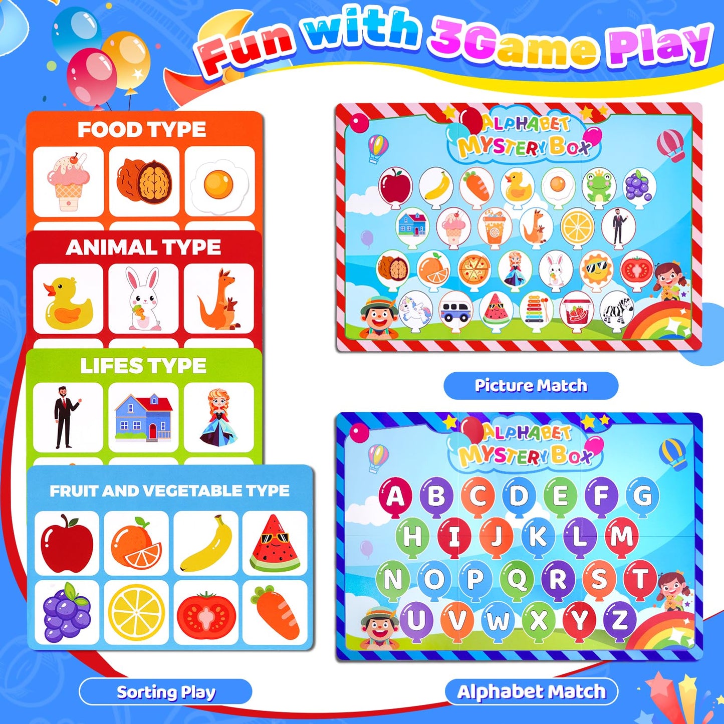 Mystery Alphabet Box - 26 PCS Letters Sorting & Matching Game, Activities Letter Sounds Fine Motor Learning Toys for Preschool Kindergarten Classroom, Easter Basket Stuffers Gifts for Kids Toddlers
