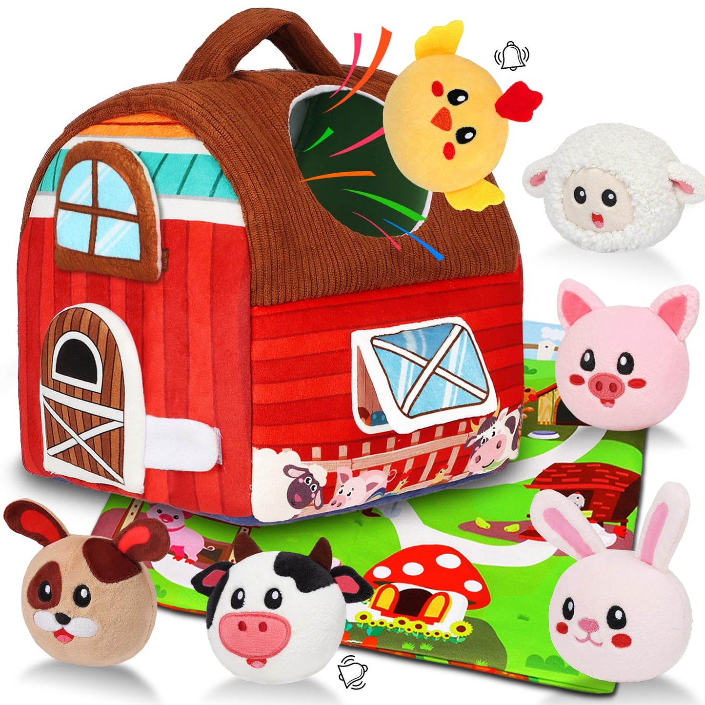 Avesa Baby Toys 6-12 Months - Soft Barn Toy with Stuffed Farm Animals, Rattle - Montessori Toys for Babies 6 Months Old Sensory Infant Toy Baby Gifts Easter Basket Stuffers