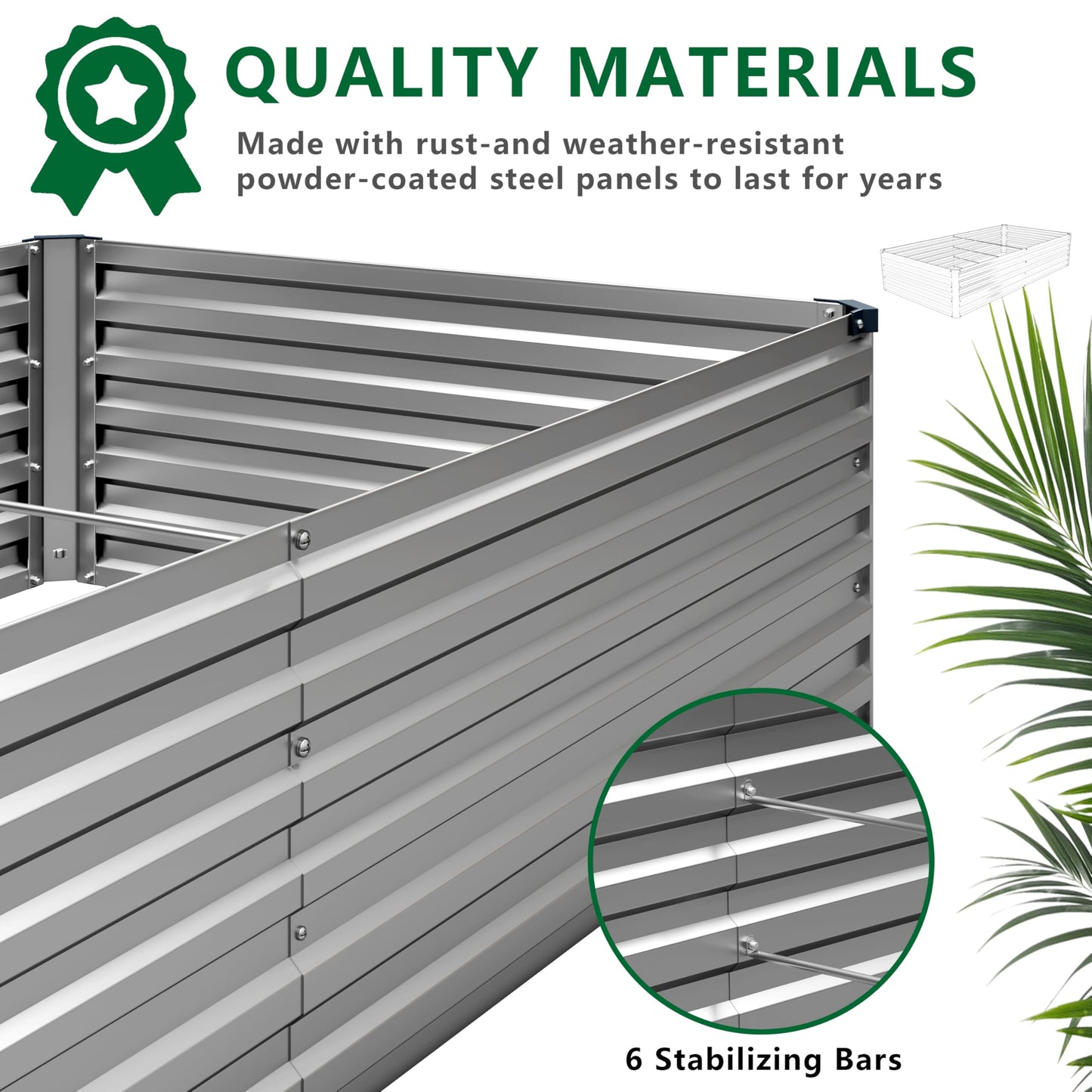 DIIYIV 8x4x1.5FT Galvanized Raised Garden Bed,Vegetable Boxes-Rectangle Metal Flower Box,Large Planter Raised Beds Outdoor Garden for Planting,Fruit,Herb-Silver