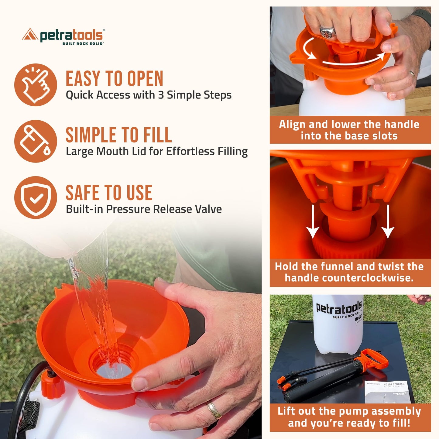 Petratools 2 Gallon Pump Sprayer - HD201 Garden Sprayer for Weeds, Lawn Care & Pesticides - 52" Long Hose, 2 Nozzles & Easy Carry Handle - Durable & Lightweight