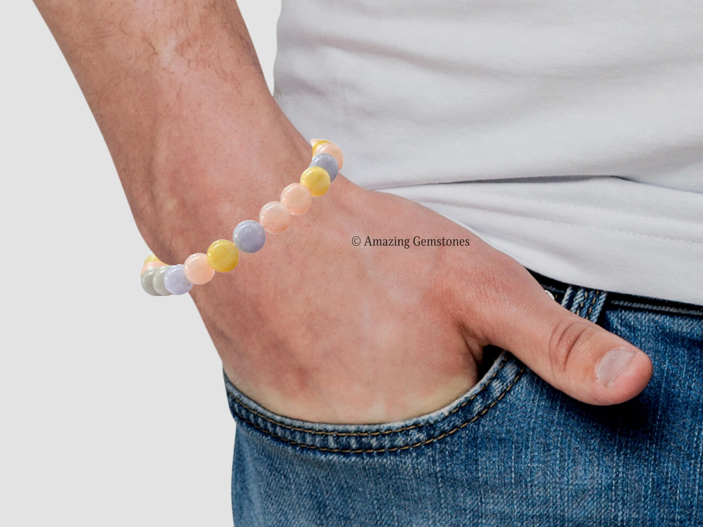 Amazing Gemstone Crystal Bracelet for Women Men's Gifts - Protection Healing Crystal Bracelet - 8mm Gemstone Beaded Stretchable Bracelet Pulseras Para Hombres Mujer Stocking Stuffers Mothers Day Gift (Morganite)