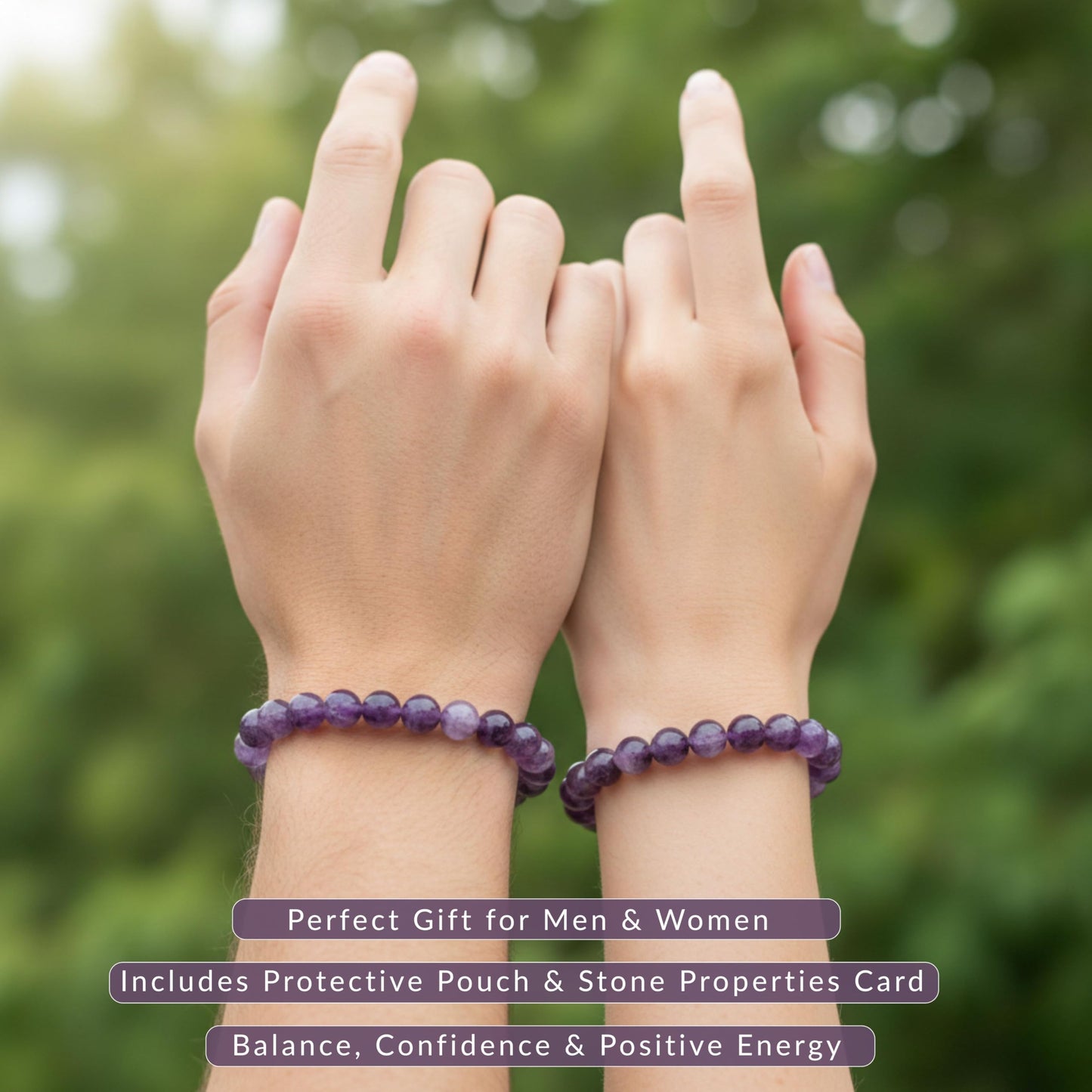 Cherry Tree Collection Dogtooth Amethyst Bracelet – Handmade 8mm Genuine Amethyst Beaded Bracelet for Men & Women – Healing, Protection & Positive Energy (Medium)