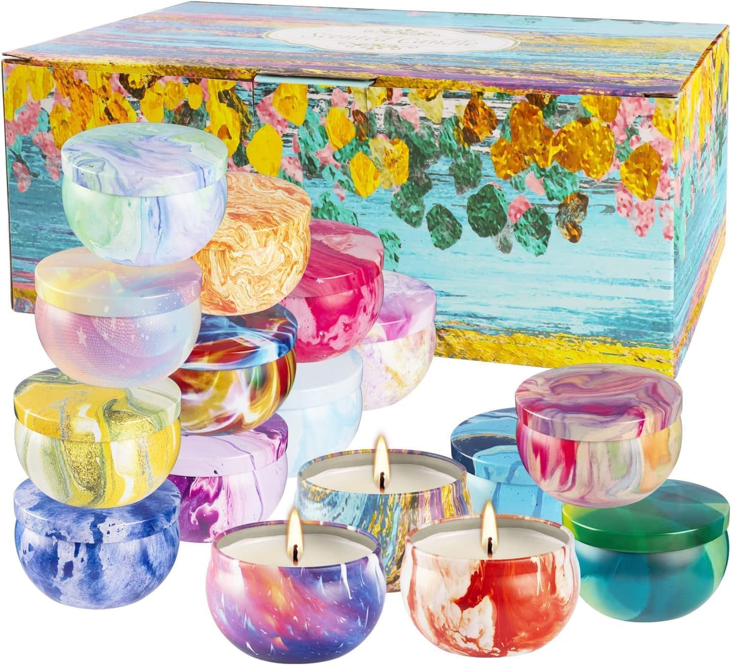 YOROXRG 16 Pack Scented Candles Gift Set - 2.5oz Strong Fragrance Natural Soy Wax Candles in Portable Travel Tin Jars - Perfect for Home Decoration and Gifting